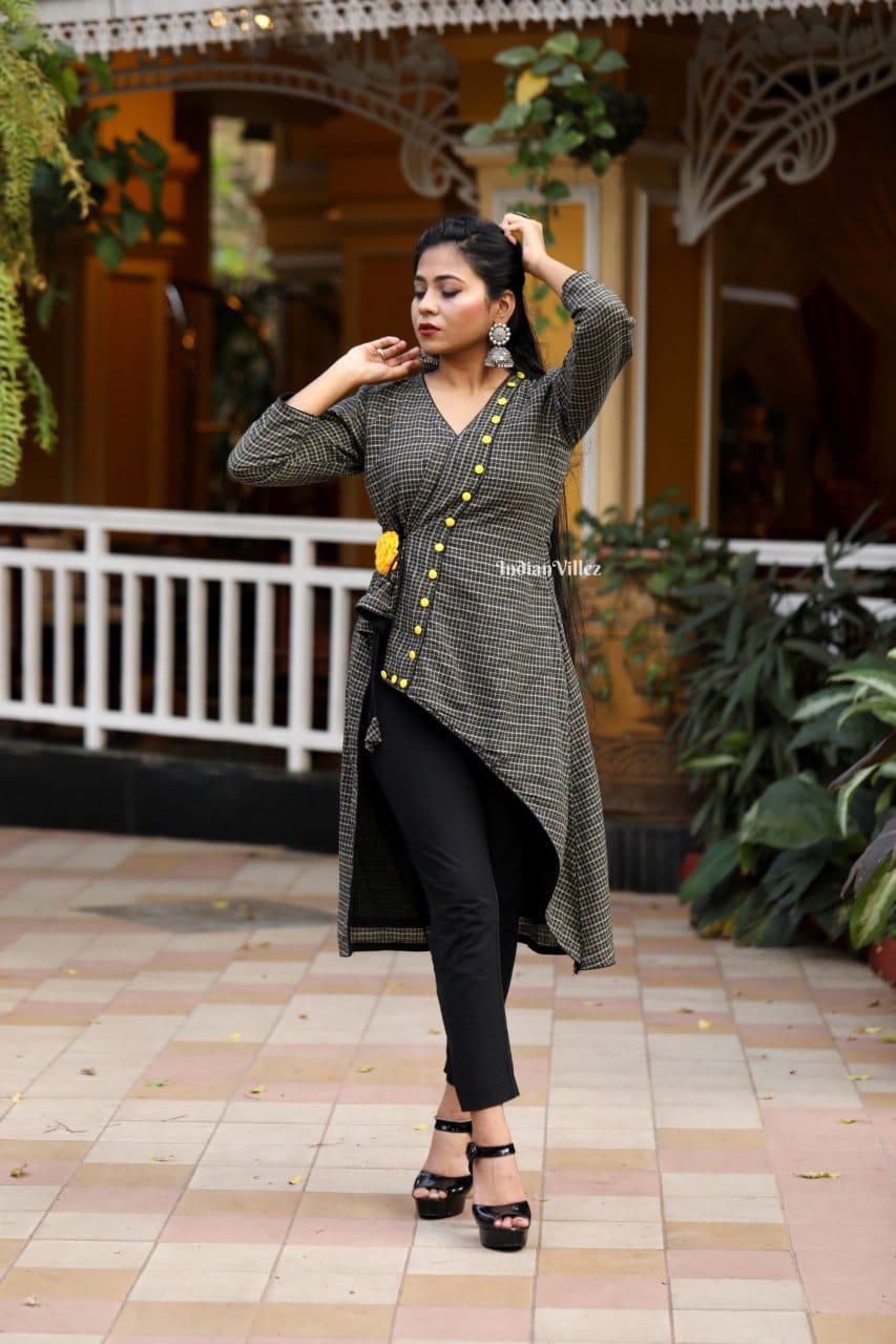 Yellow Banarasi kurti with dupatta and pant