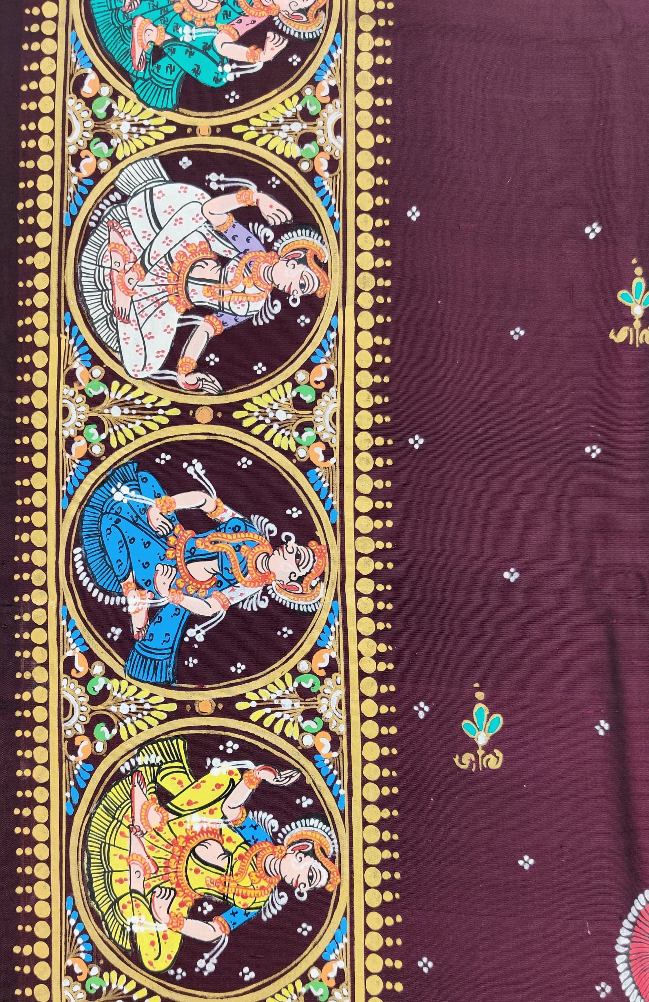 Dark Maroon Kandarpa Ratha Chariot Pattachitra on Kanjivaram Silk Handloom Saree