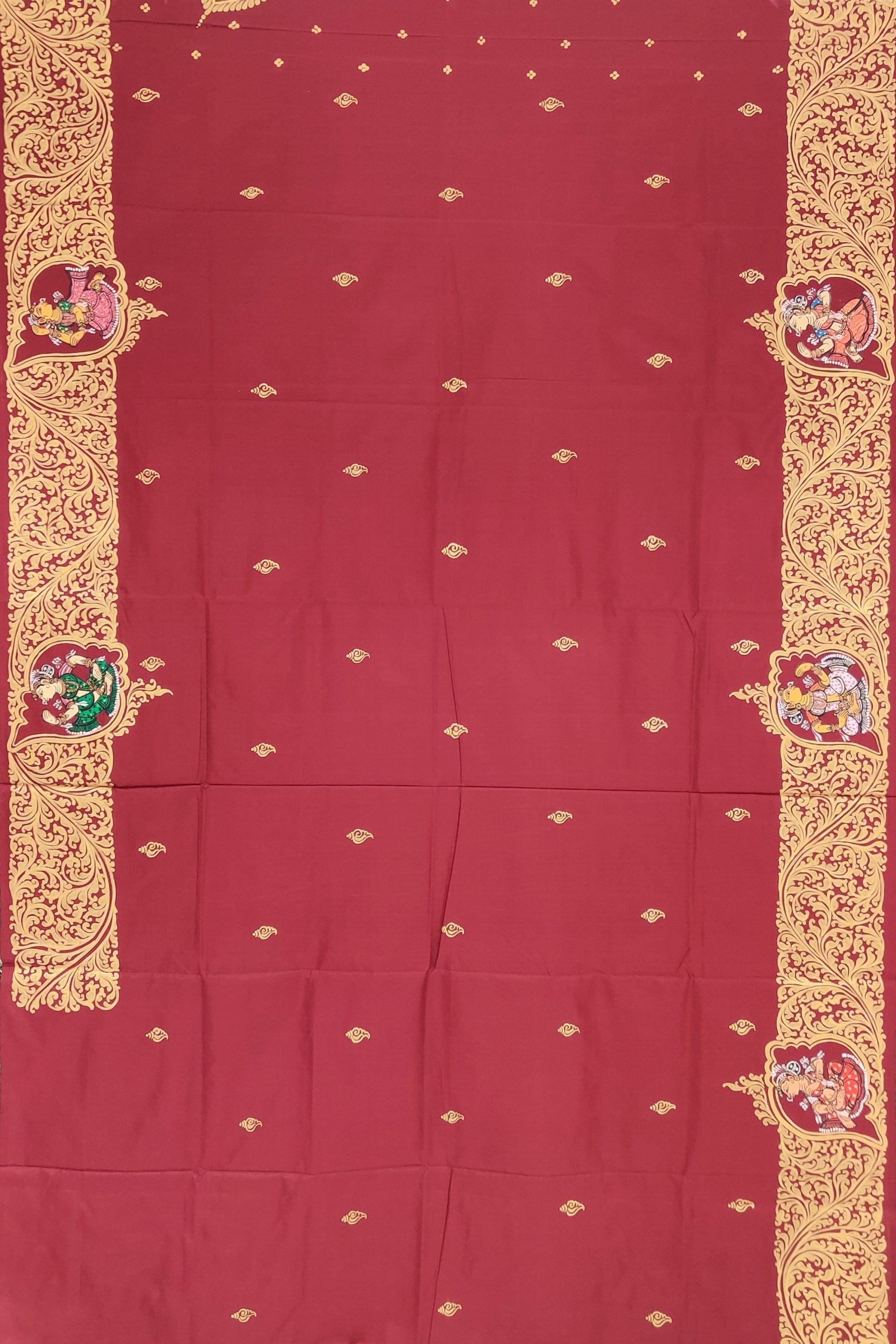 Maroon Sankha (Shell) Pattachitra on Kanjivaram Silk Saree