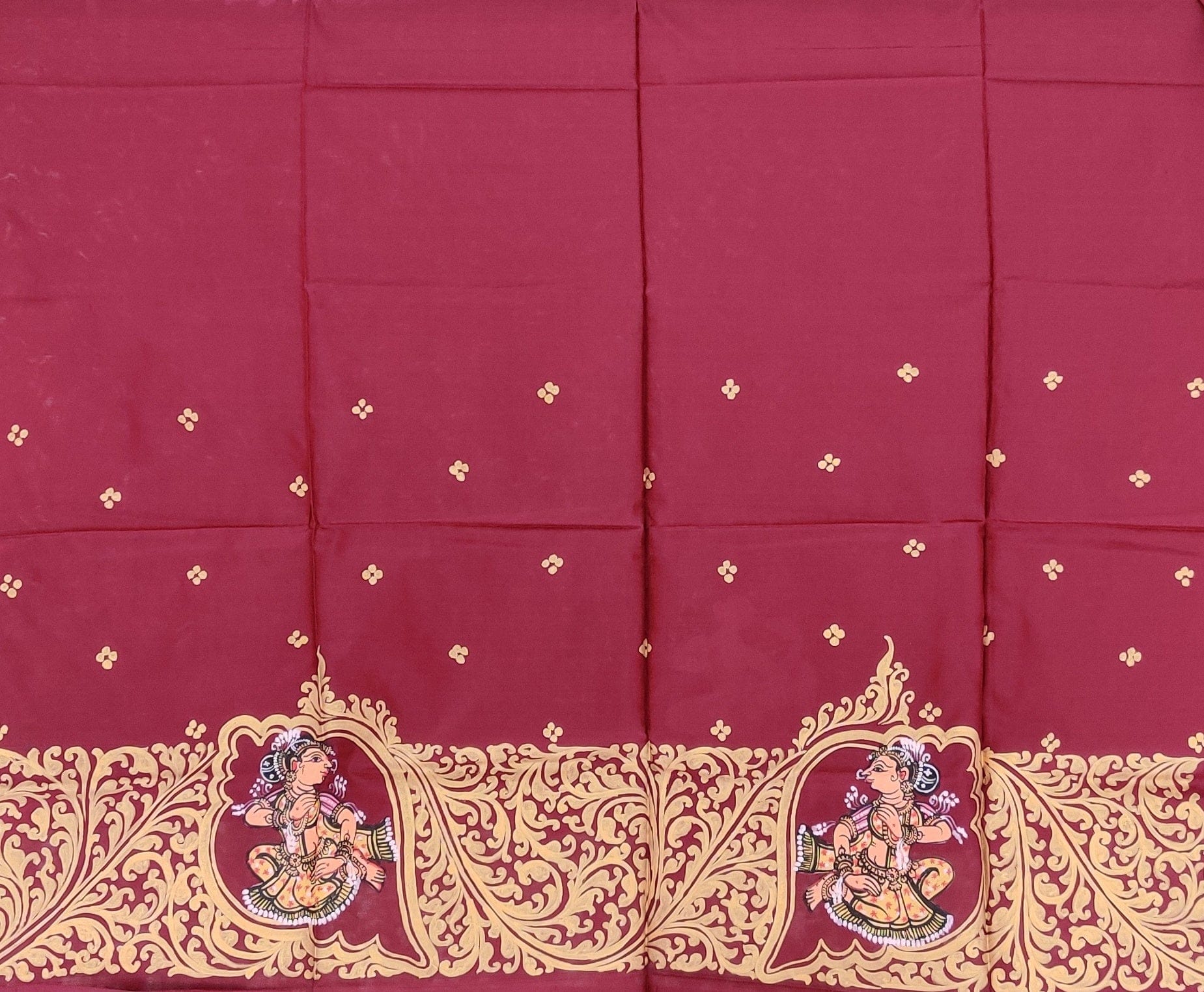 Maroon Sankha (Shell) Pattachitra on Kanjivaram Silk Saree