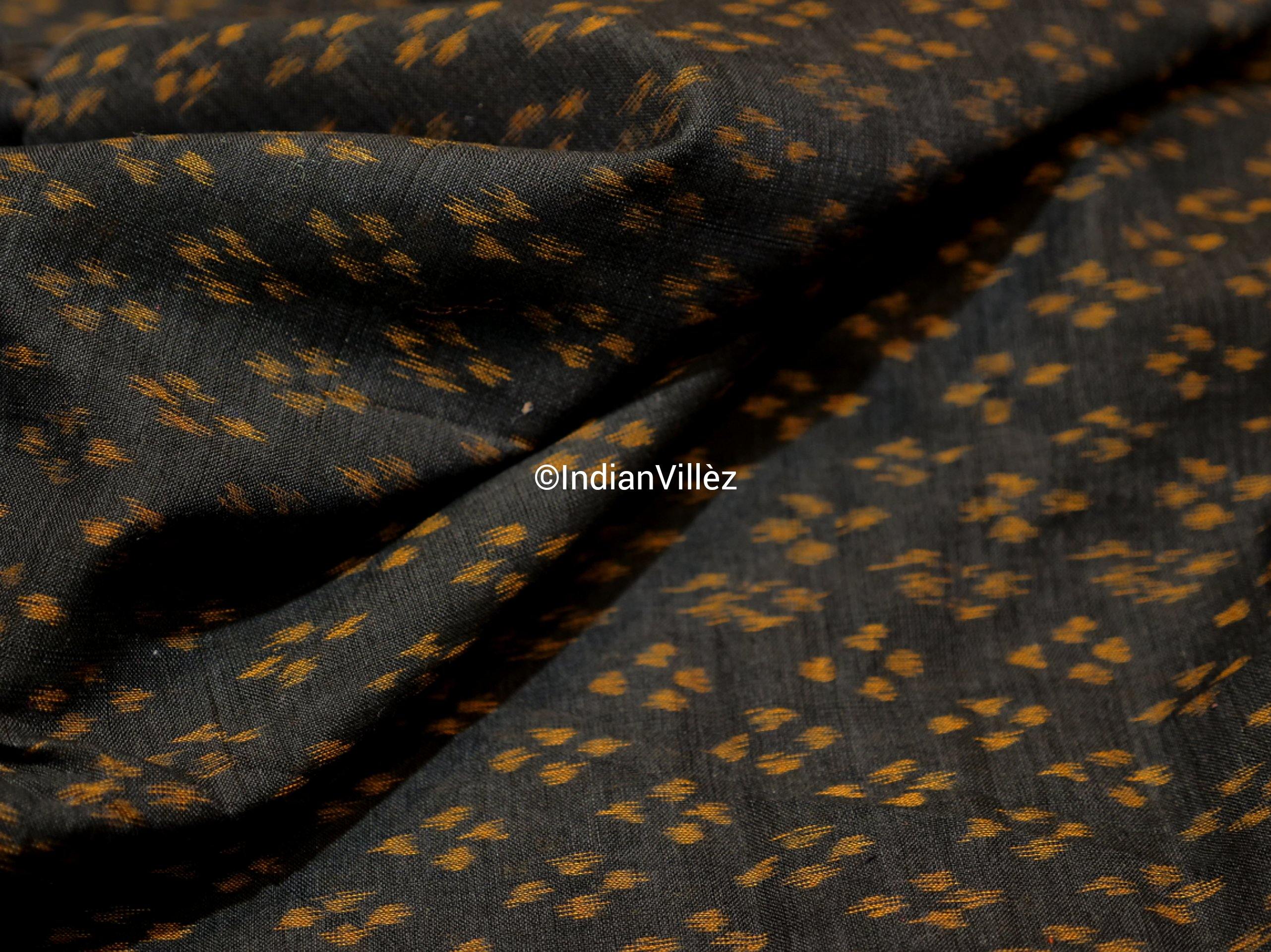 Black and Yellow Motif Cotton Ikat Handloom Fabric - IndianVillèz
