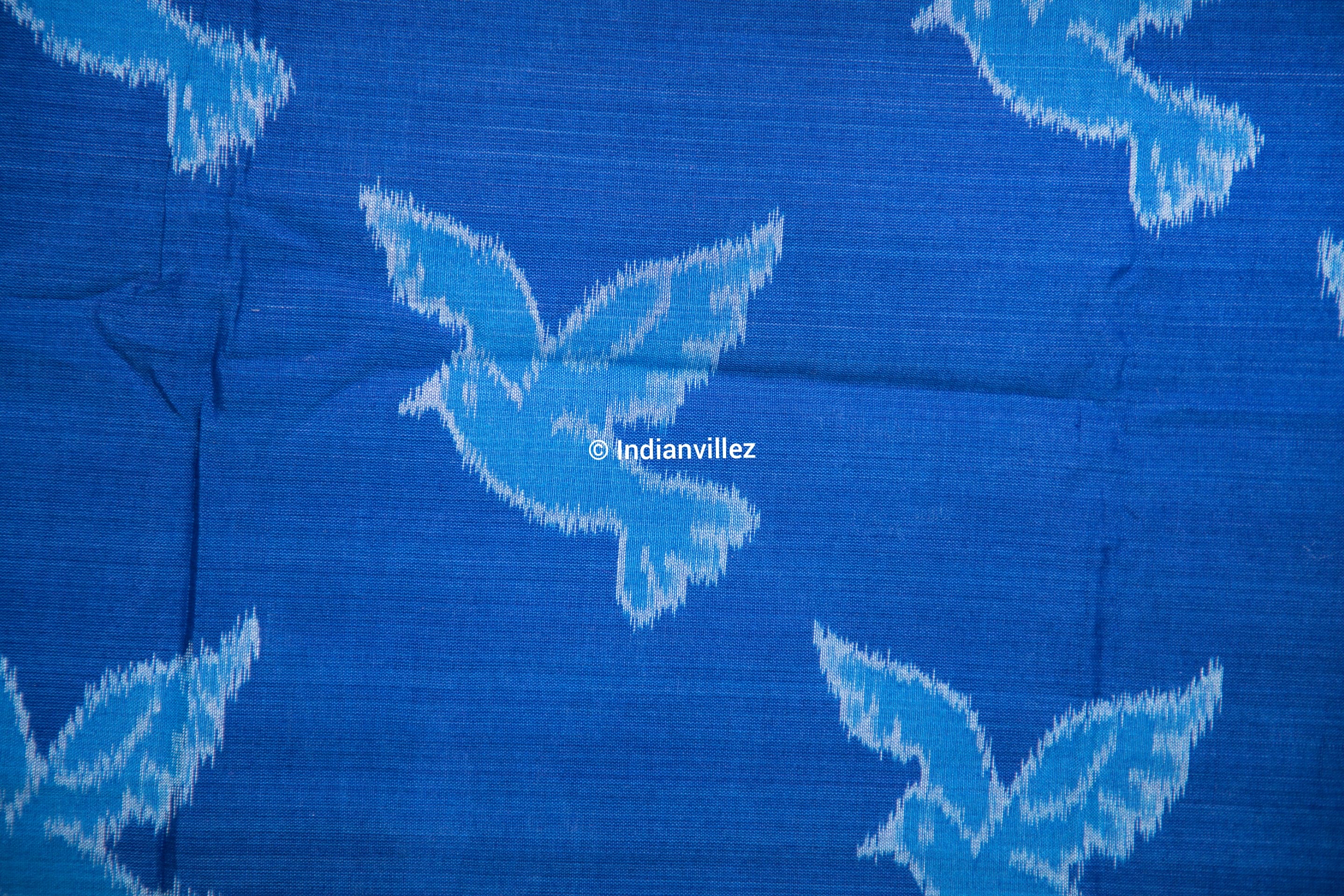Indigo Blue Violet Bird Cotton Sambalpuri Ikat Odisha Handloom Saree - Indianvillez