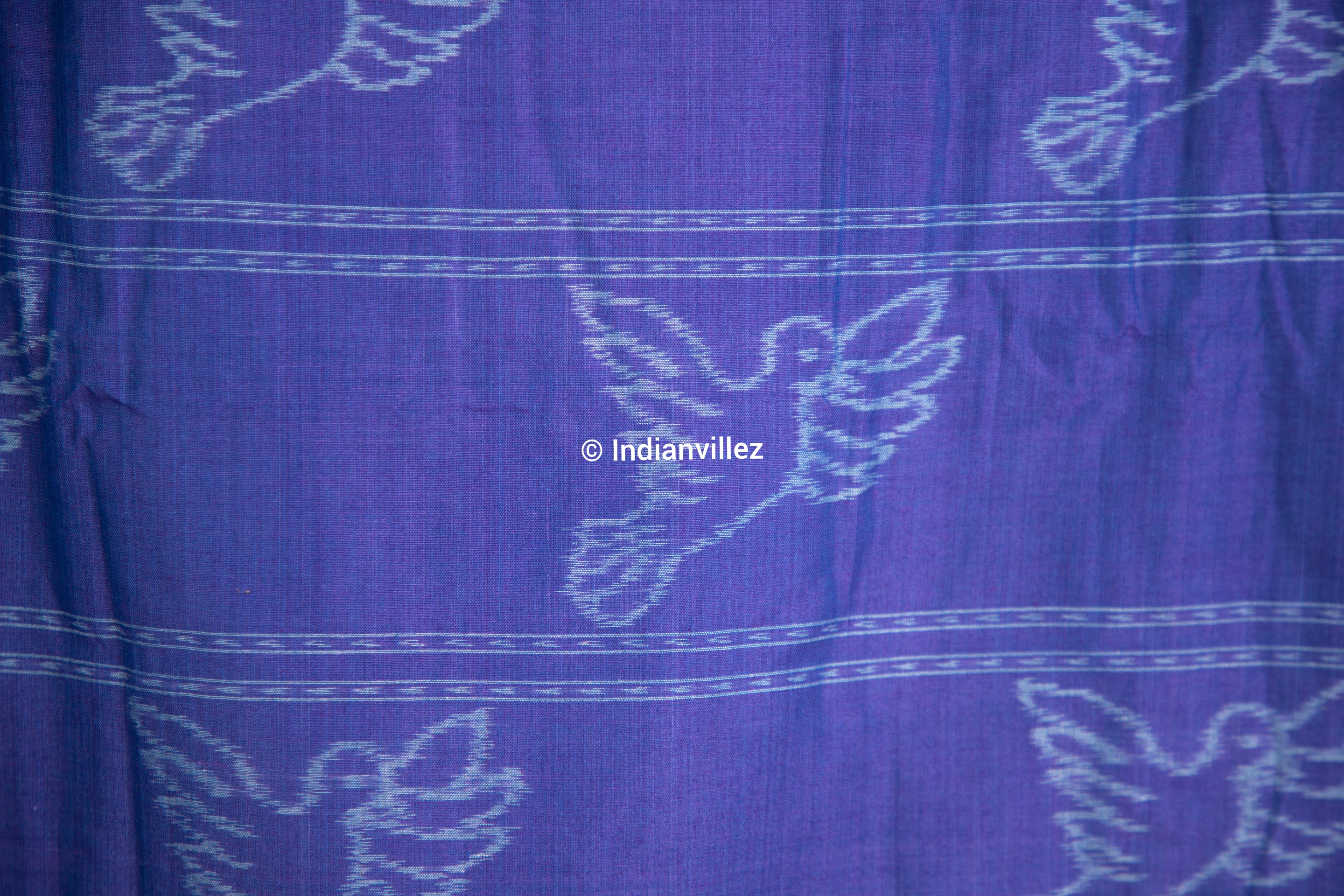 Indigo Blue Violet Bird Cotton Sambalpuri Ikat Odisha Handloom Saree - Indianvillez