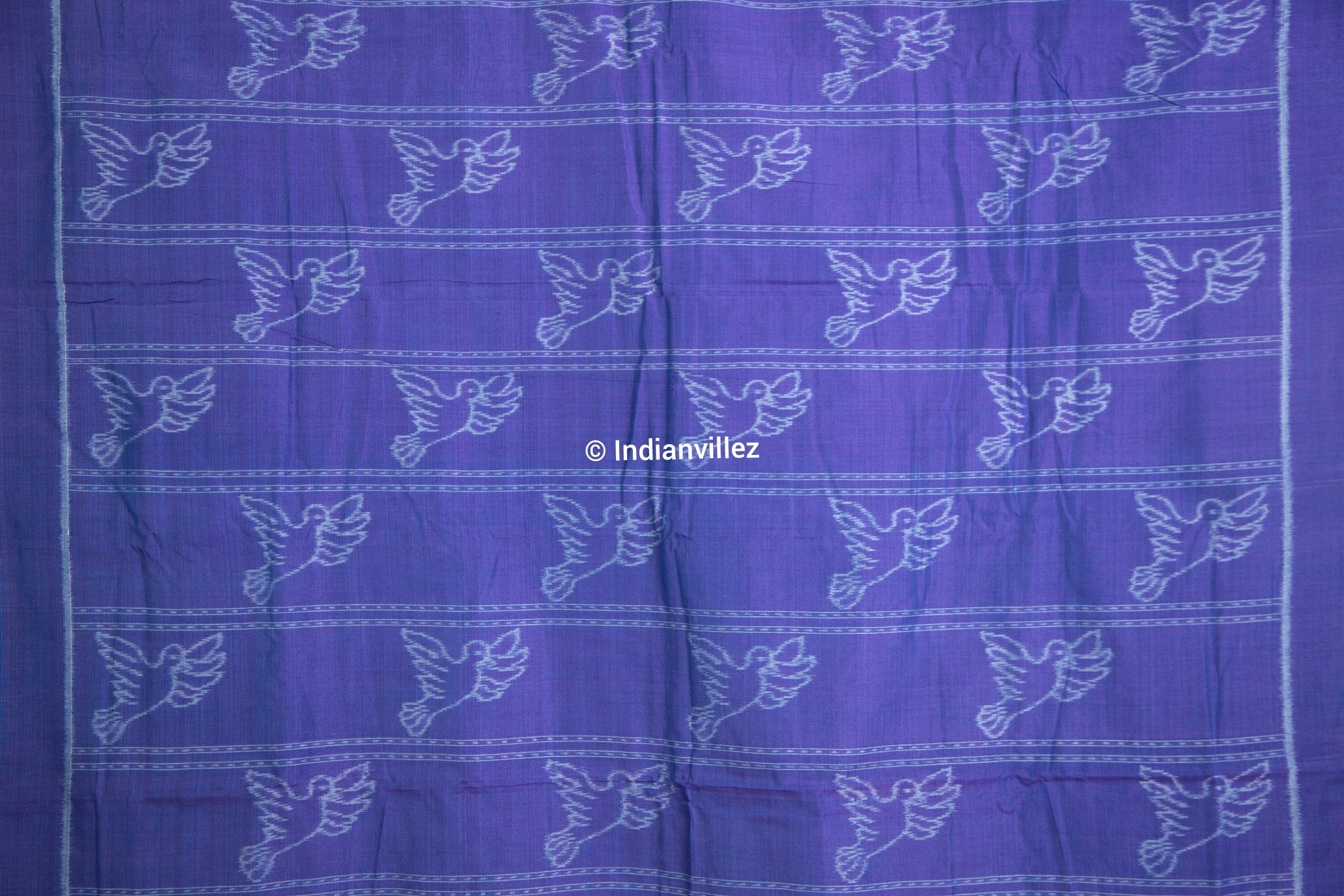 Indigo Blue Violet Bird Cotton Sambalpuri Ikat Odisha Handloom Saree - Indianvillez
