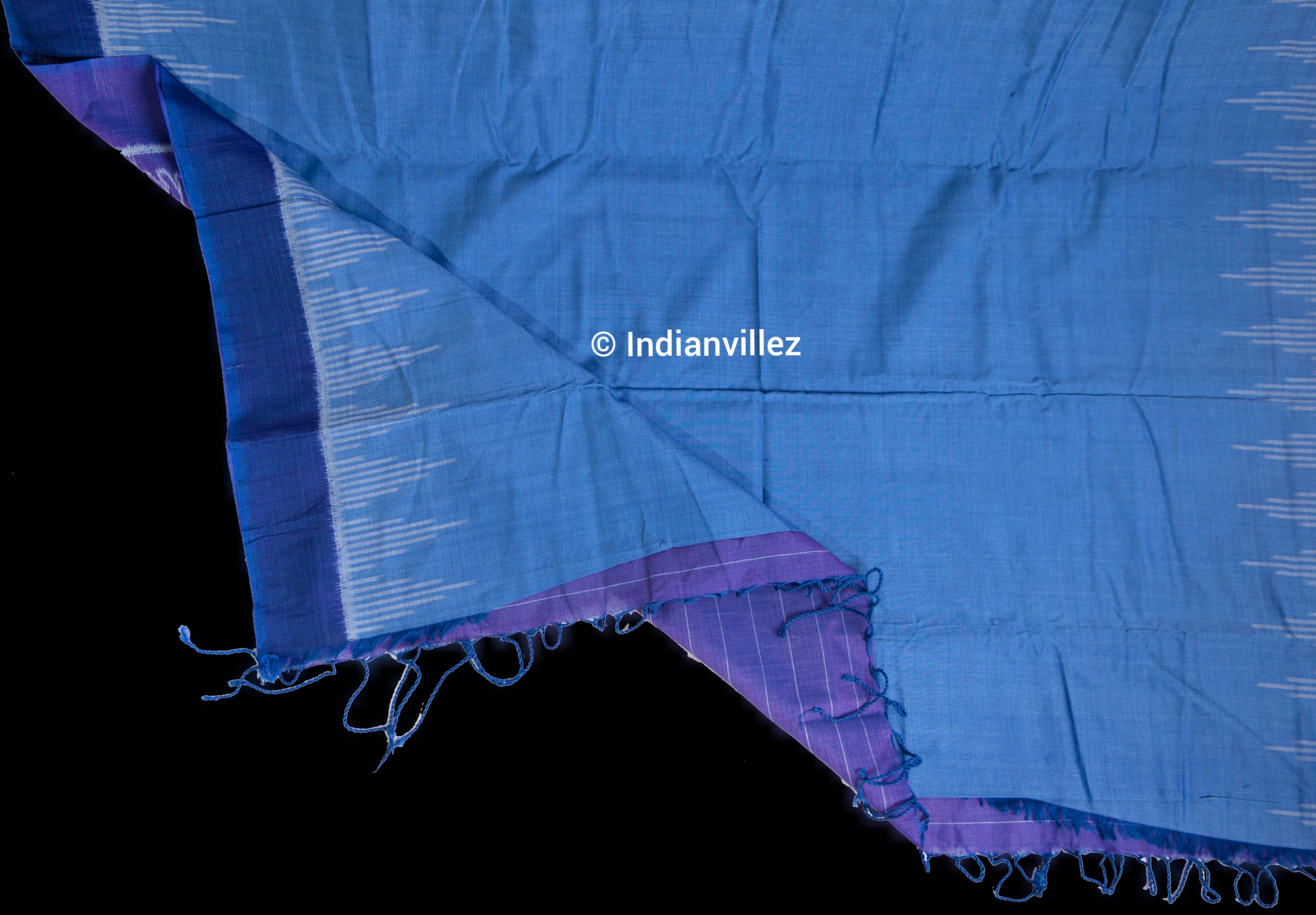 Indigo Blue Violet Bird Cotton Sambalpuri Ikat Odisha Handloom Saree - Indianvillez