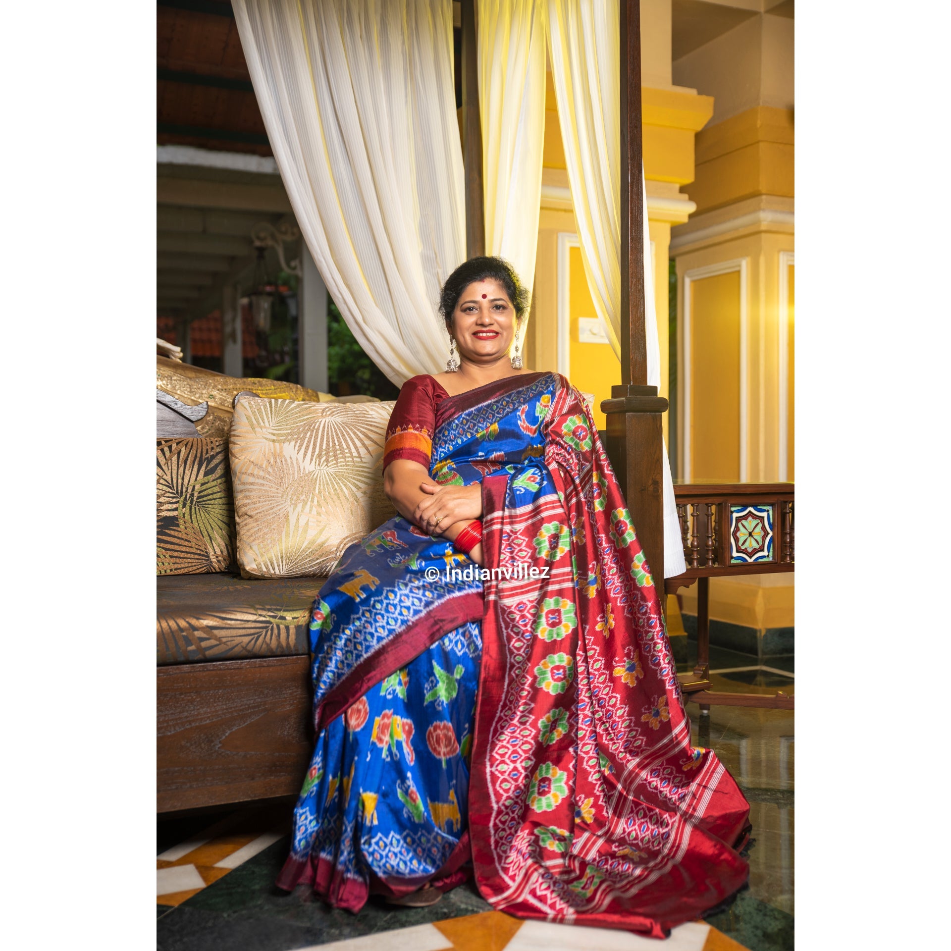 Blue Contemporary Nabarangi with Butterfly Anchal Ikat Odisha Handloom Silk Saree - IndianVillez