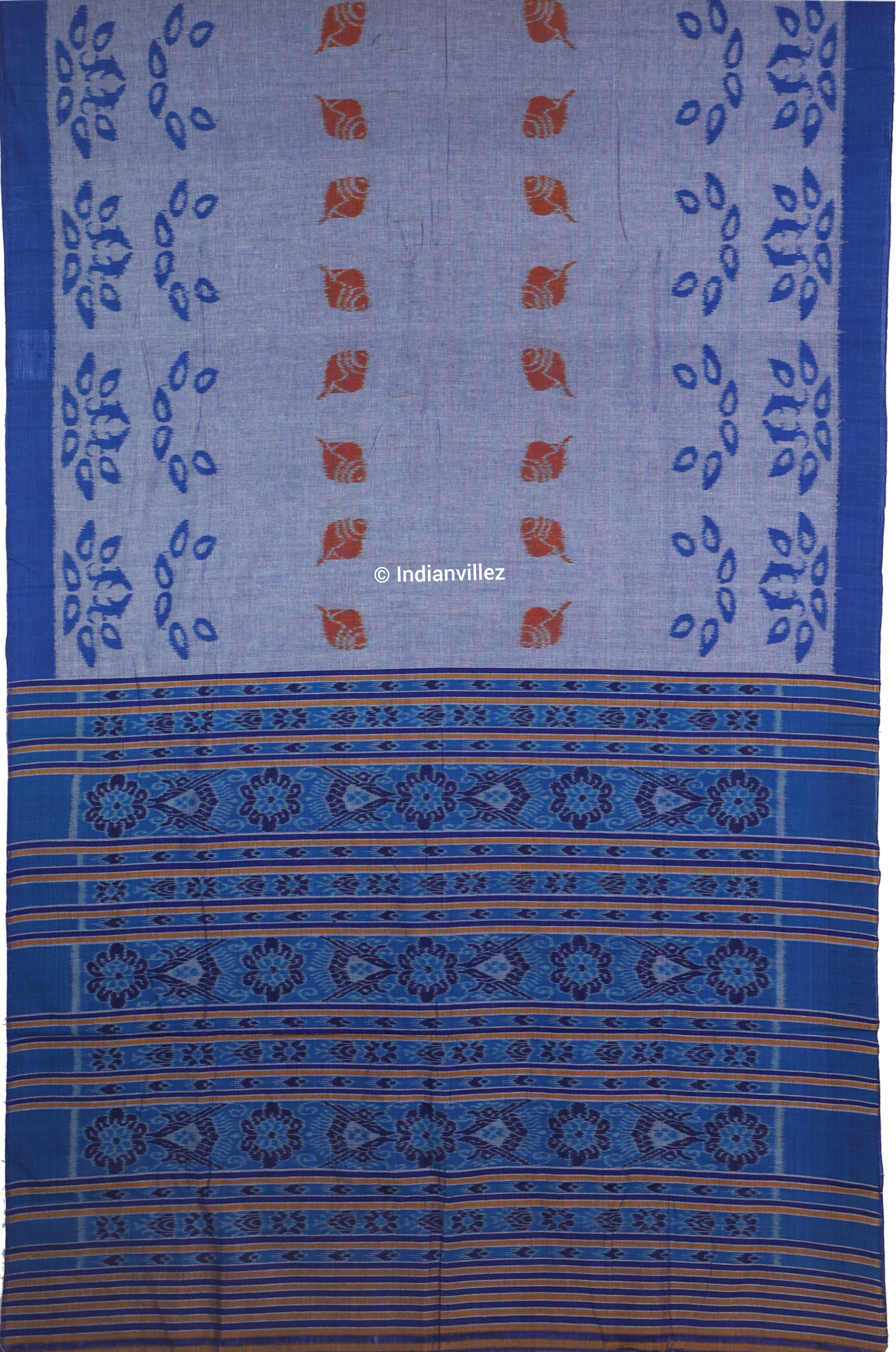 Blue Ocean Contemporary Odisha Handloom Cotton Ikat Saree