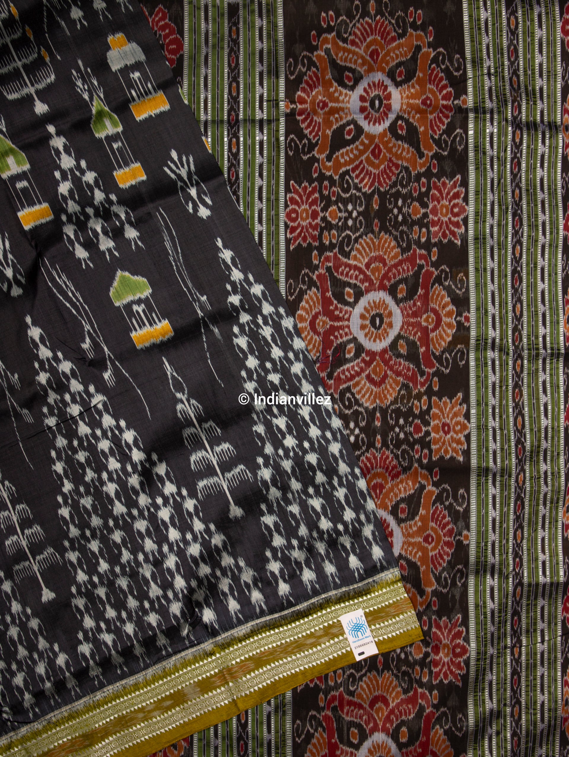 Black Tribal Odisha Handloom Khandua Silk Saree