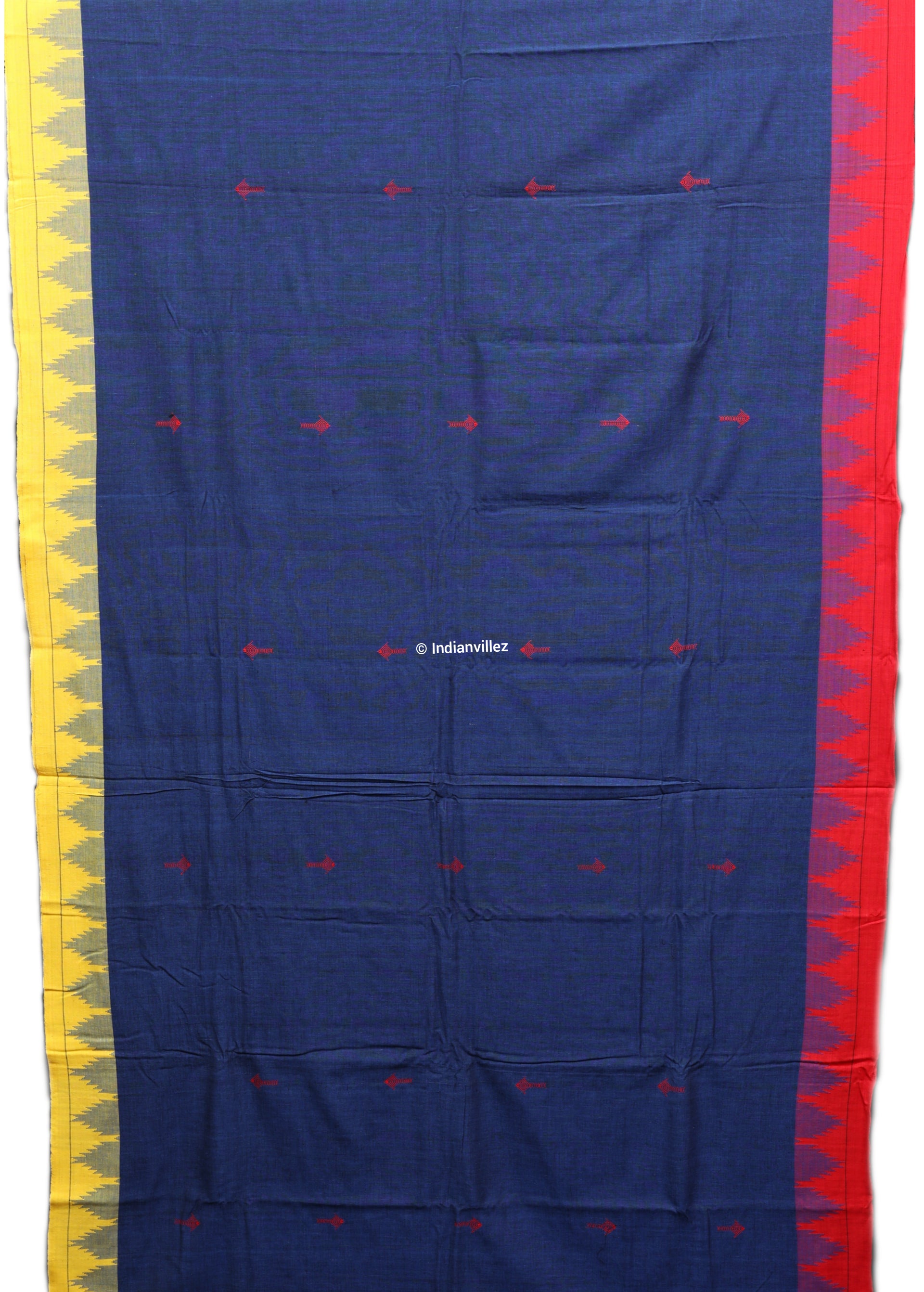Navy Blue With Yellow & Red Borders Natural Dye Kotpad Saree