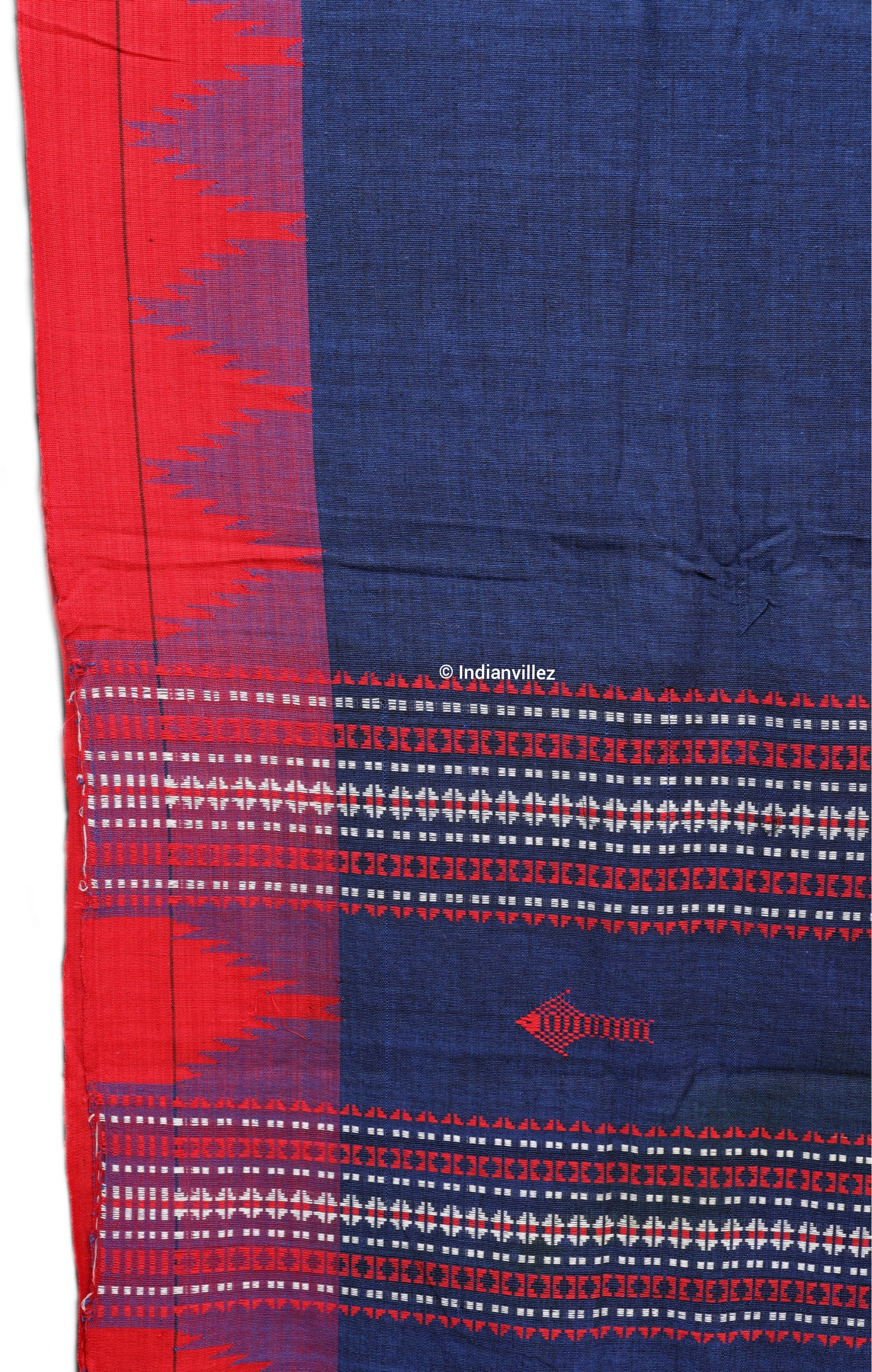 Navy Blue With Yellow & Red Borders Natural Dye Kotpad Saree