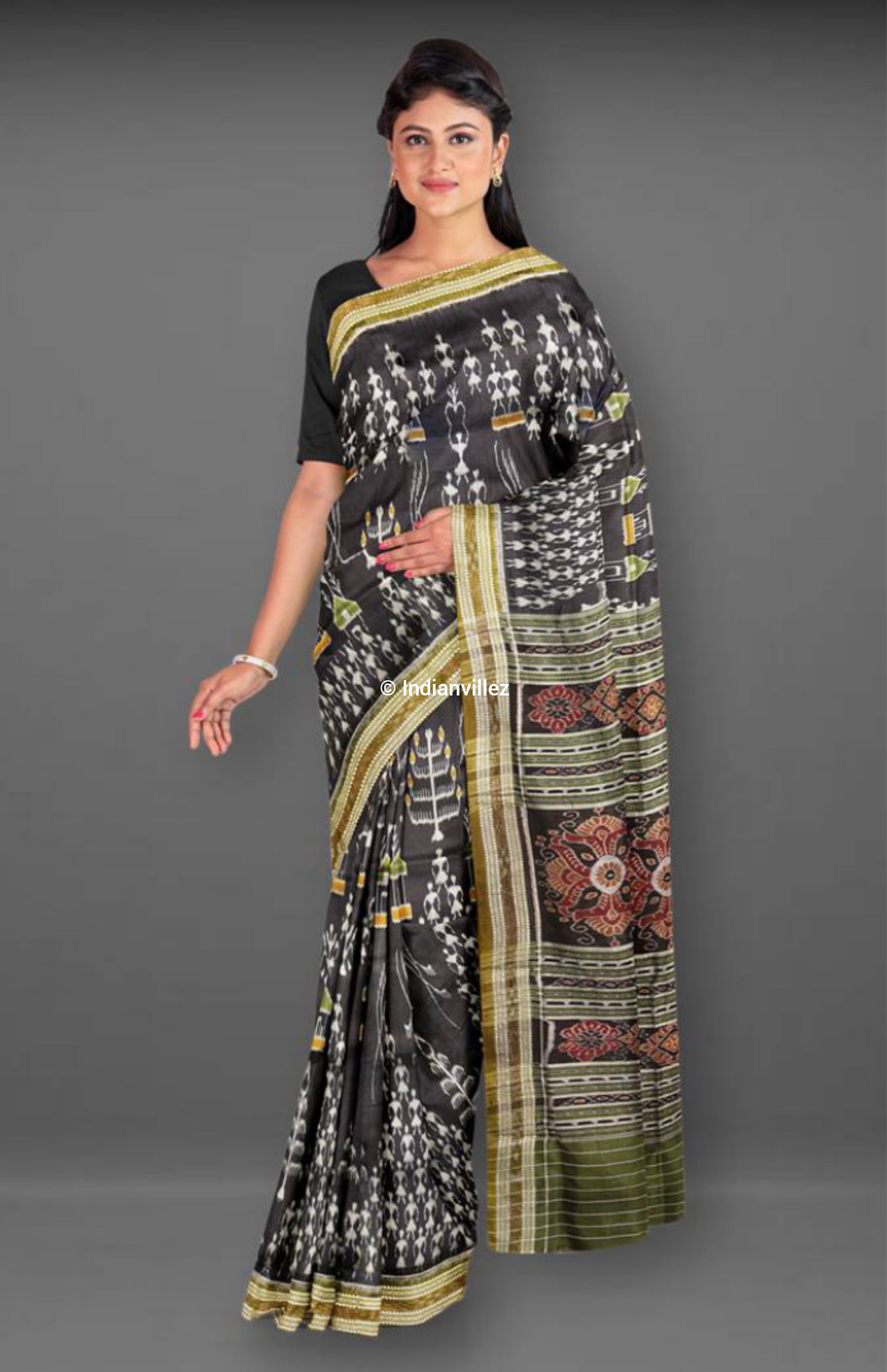 Black Tribal Odisha Handloom Khandua Silk Saree