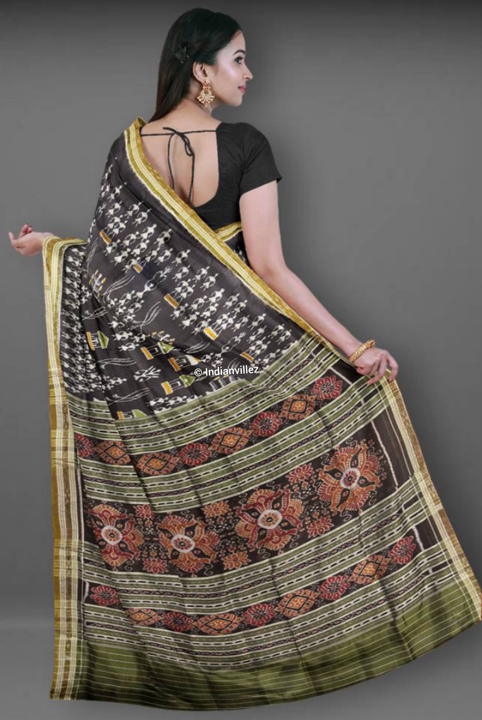 Black Tribal Odisha Handloom Khandua Silk Saree
