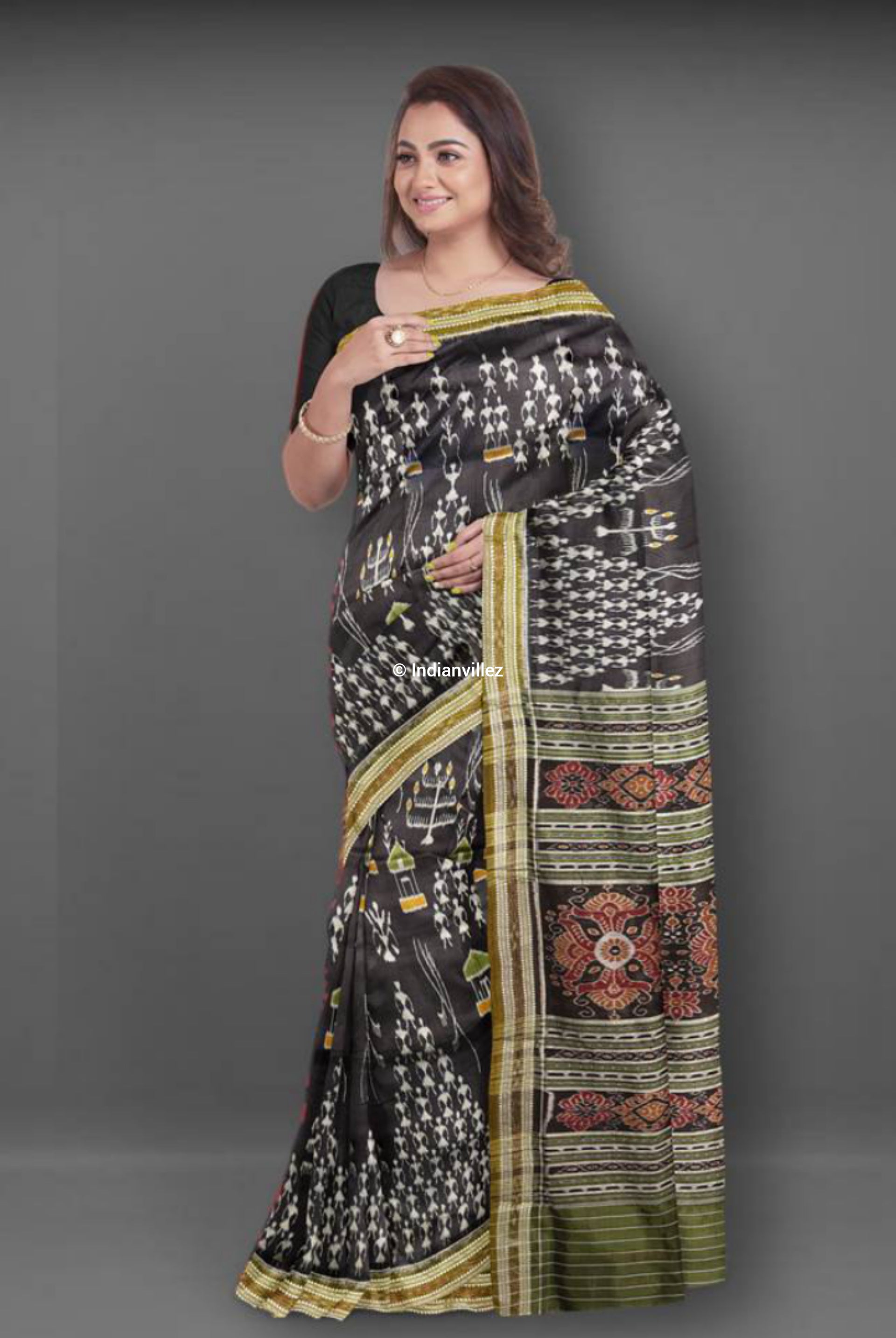 Black Tribal Odisha Handloom Khandua Silk Saree
