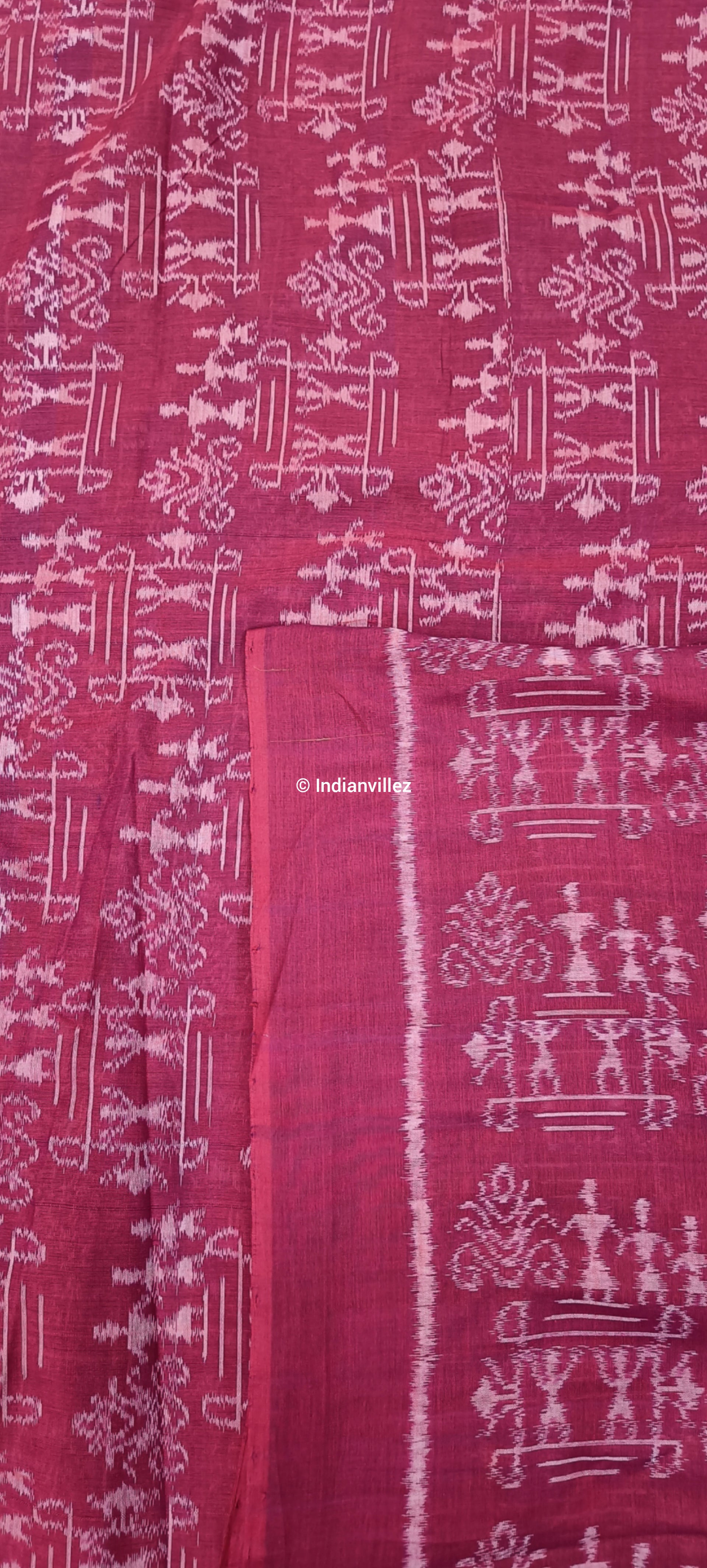 Red Tribal Sambalpuri Ikat Fabric