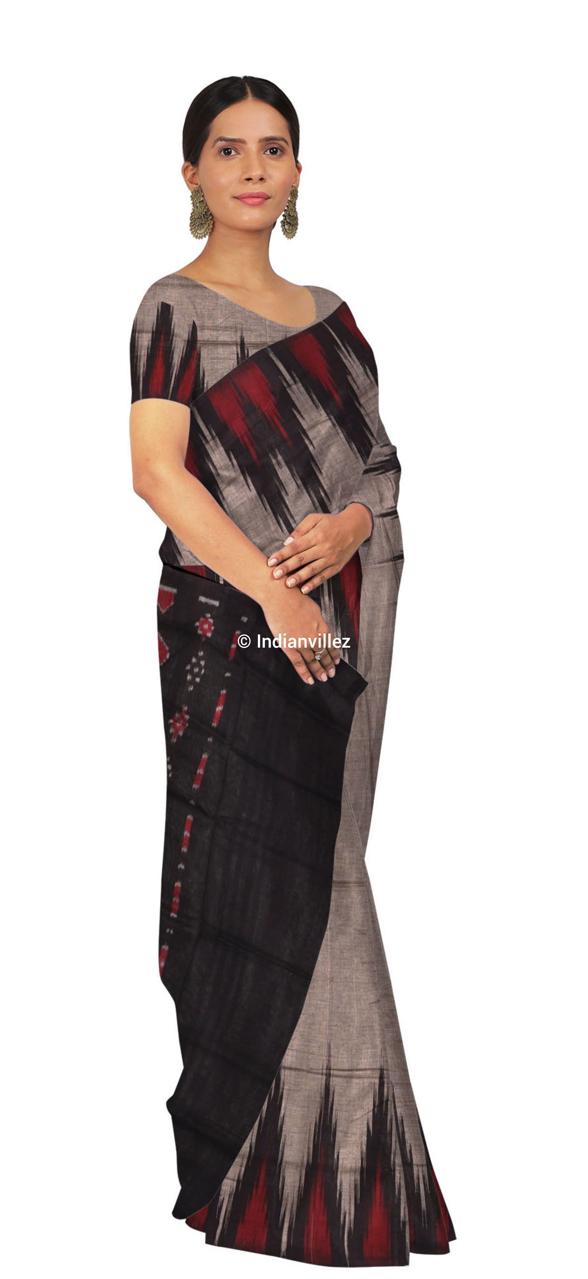 Grey Black Kargil Kumbha Odisha Handloom Sambalpuri Cotton Saree