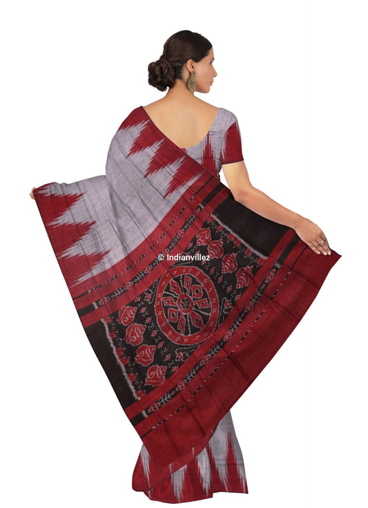 Grey Red Kargil Kumbha Odisha Handloom Cotton Saree