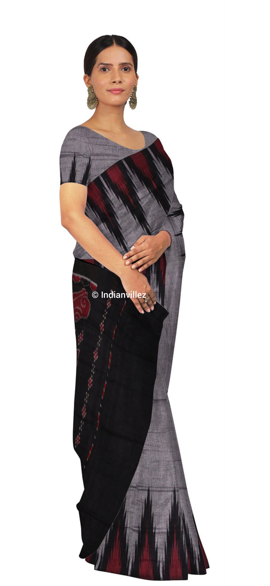 Grey Black Kargil Kumbha Odisha Handloom Cotton Saree