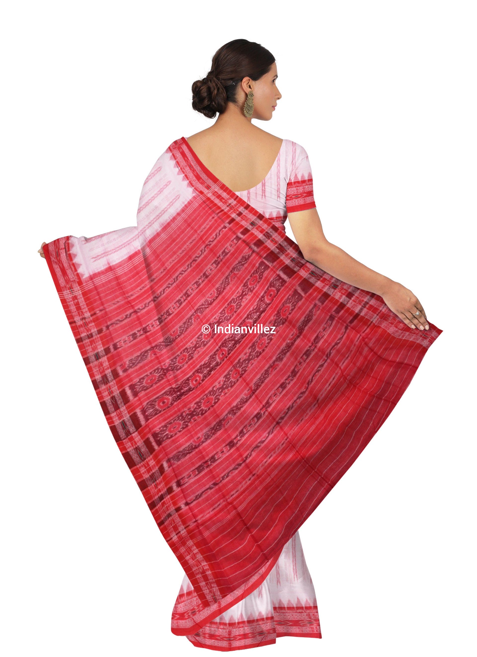 White With Red Border Sambalpuri Pure Cotton Saree