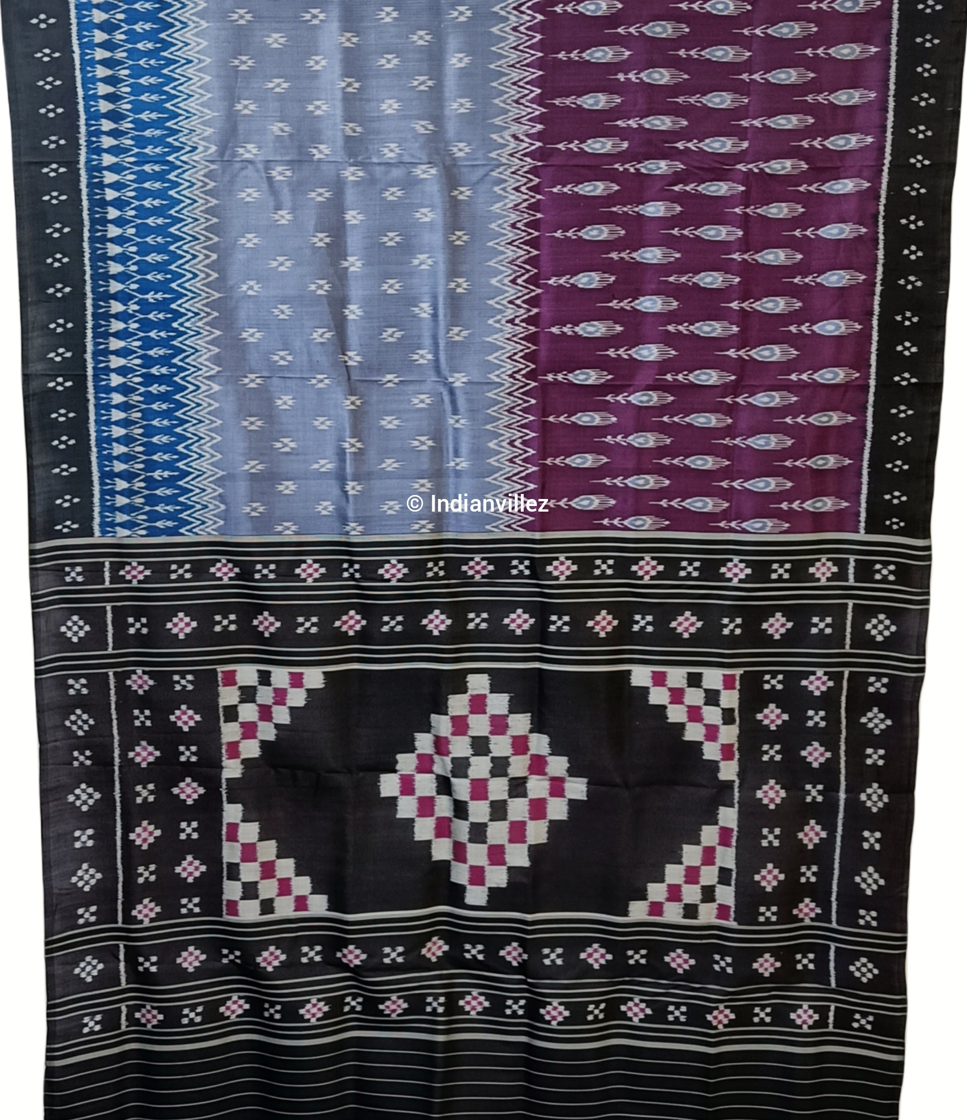 Pink, Grey & Sky Blue Mayurchandrika Odisha Handloom Silk saree