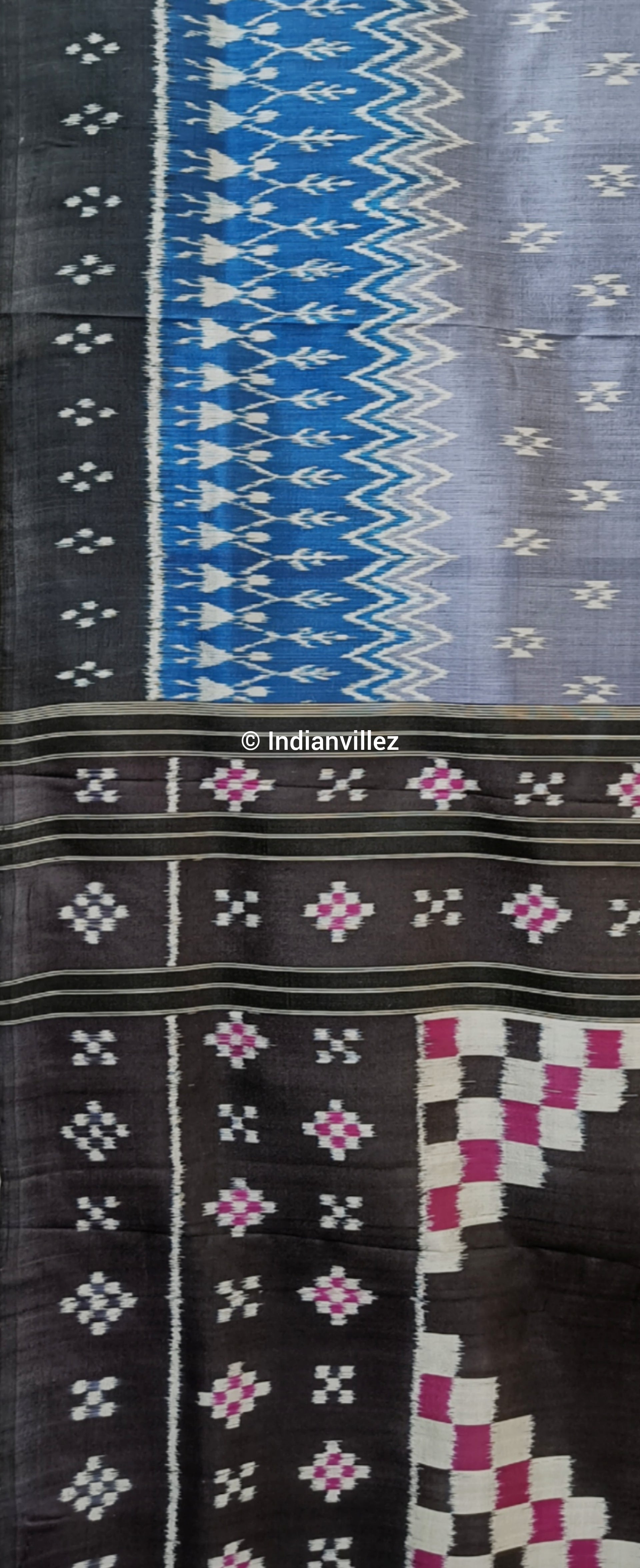 Pink, Grey & Sky Blue Mayurchandrika Odisha Handloom Silk saree
