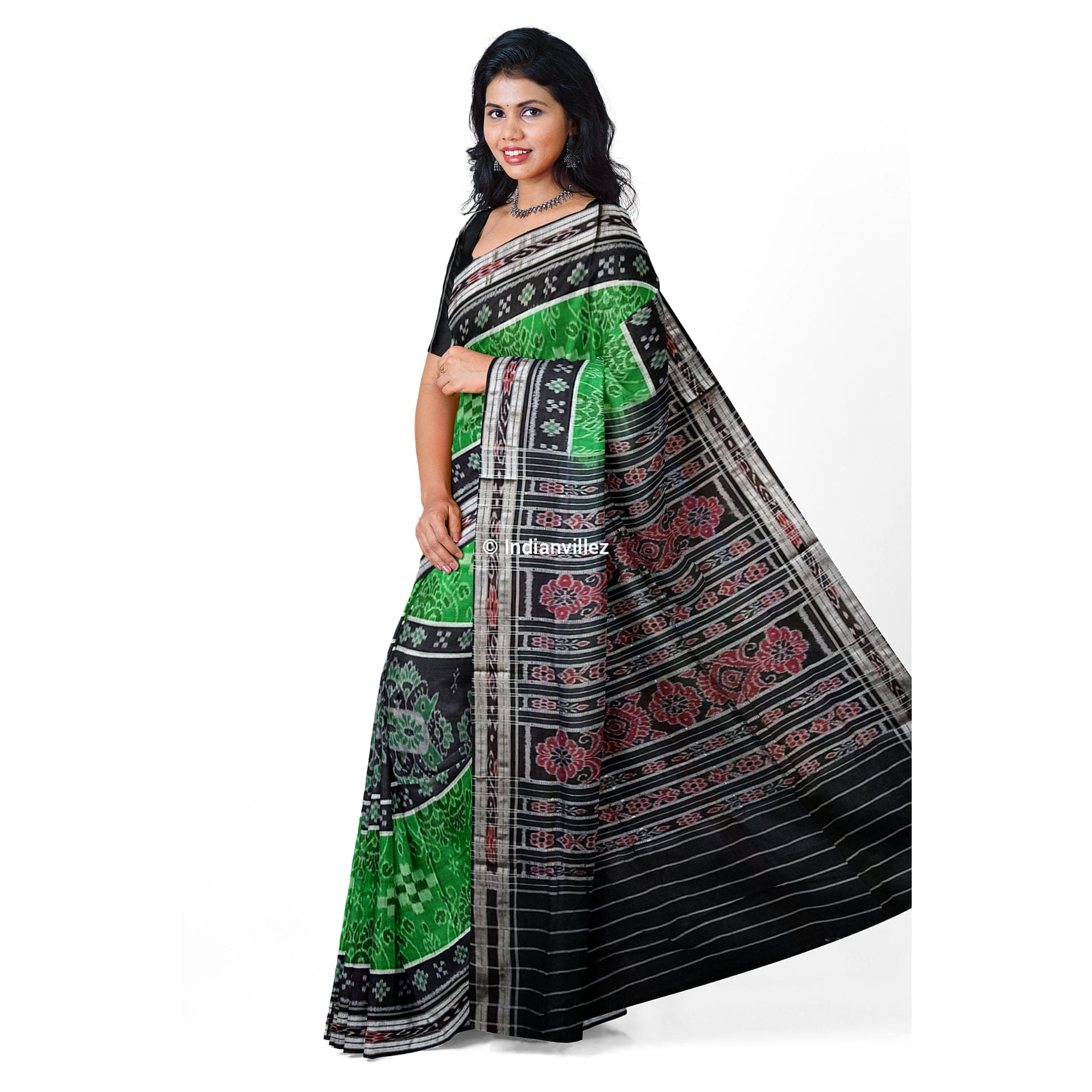 Green Black Odisha Handloom Sambalpuri Cotton Saree