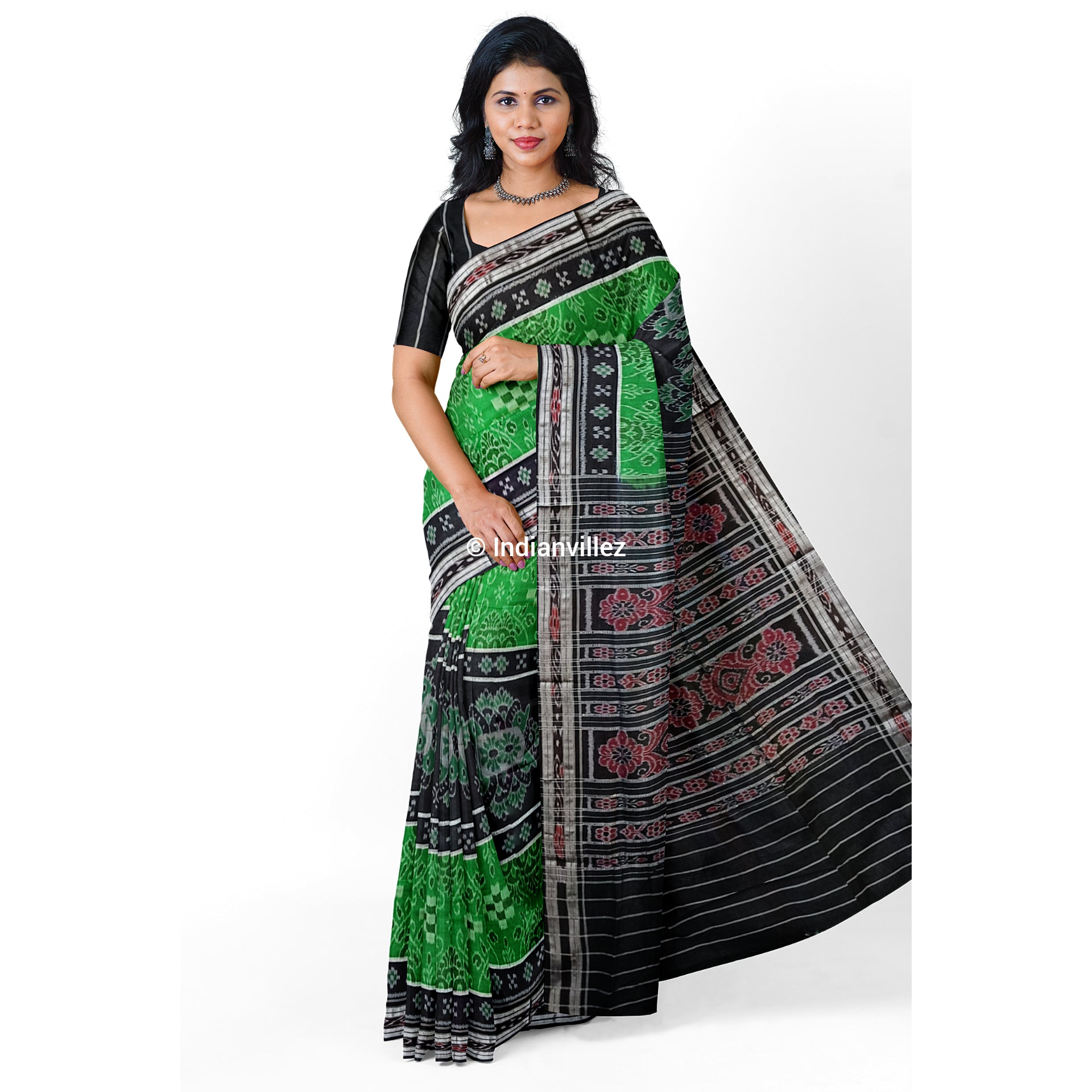 Green Black Odisha Handloom Sambalpuri Cotton Saree