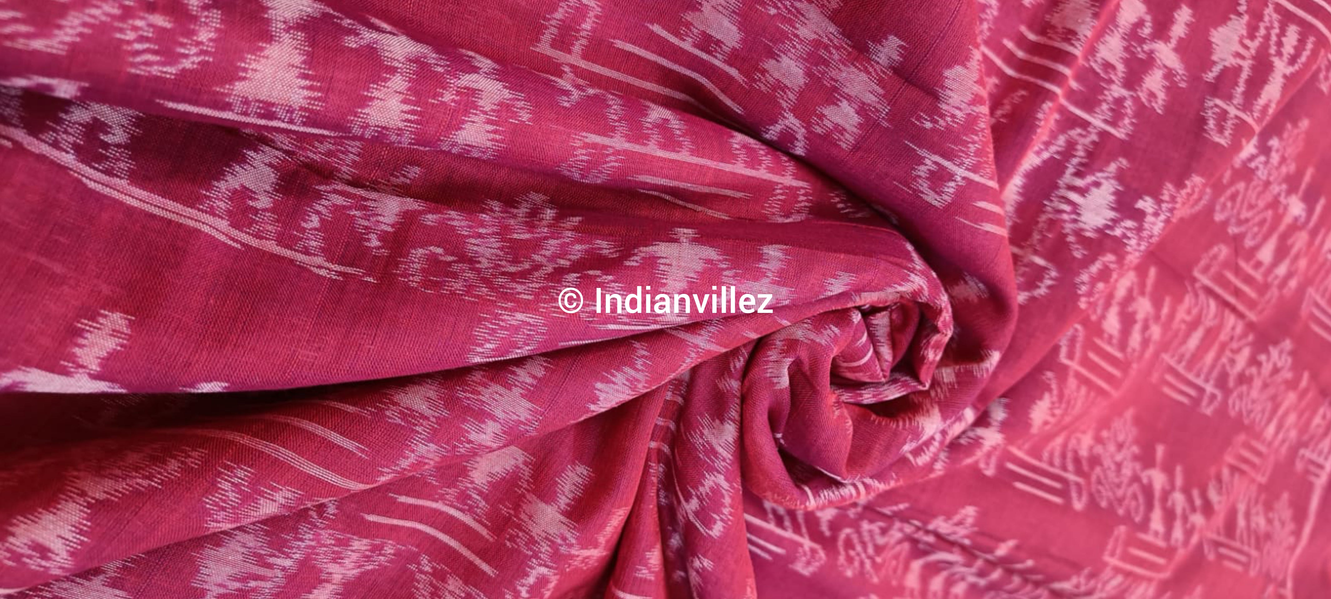 Red Tribal Sambalpuri Ikat Fabric