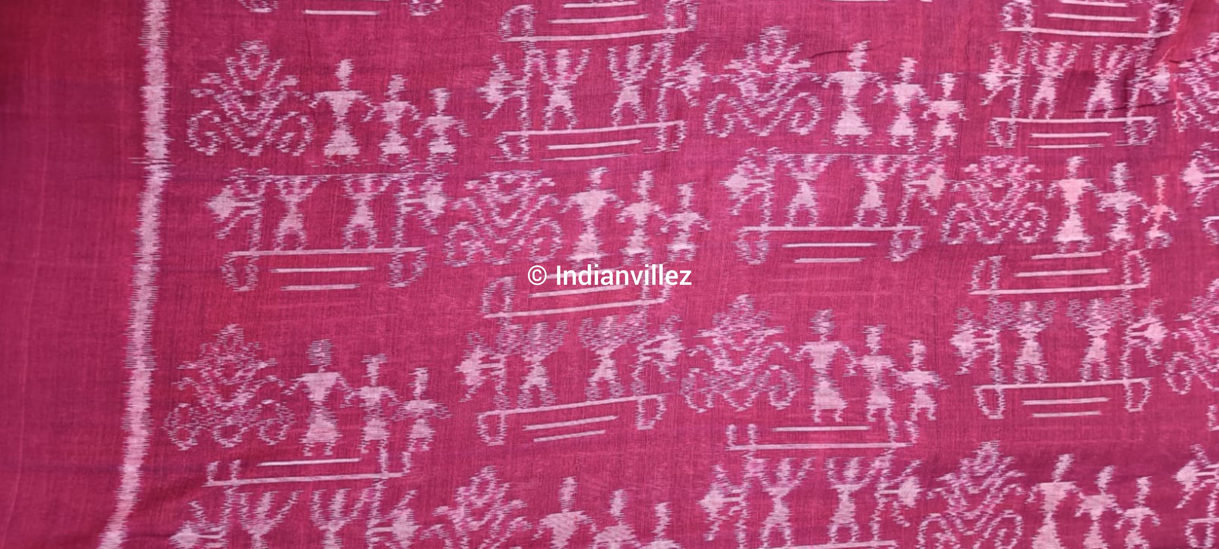 Red Tribal Sambalpuri Ikat Fabric