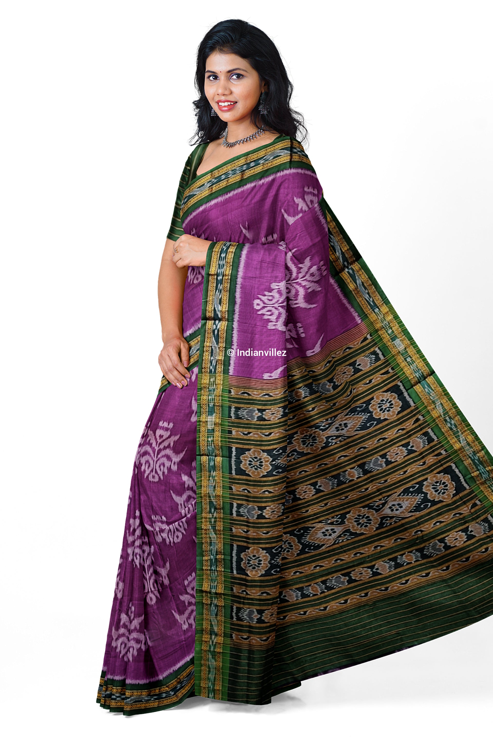 Purple Parijat Flower Sambalpuri Cotton Sare