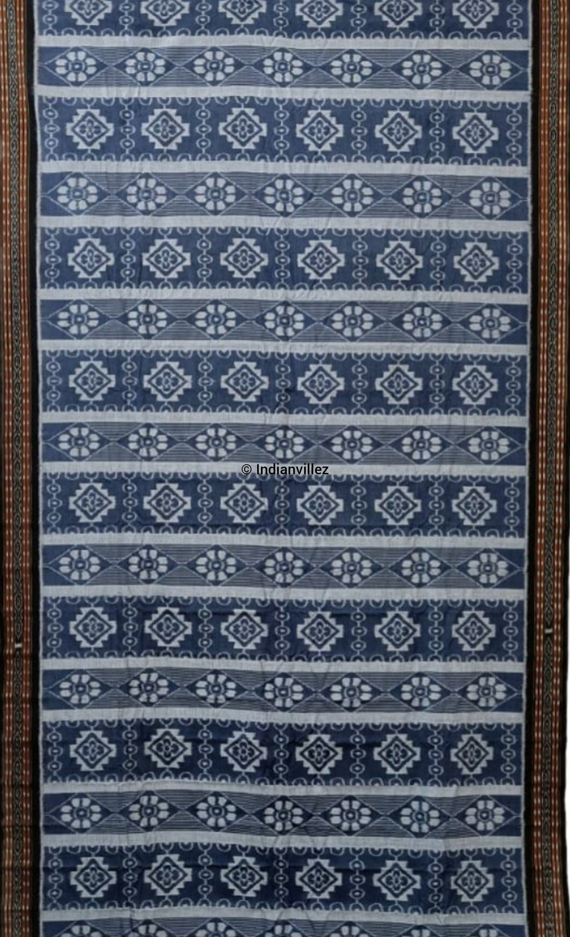 Blue Flower Odisha Handloom Sambalpuri Pure Cotton Saree