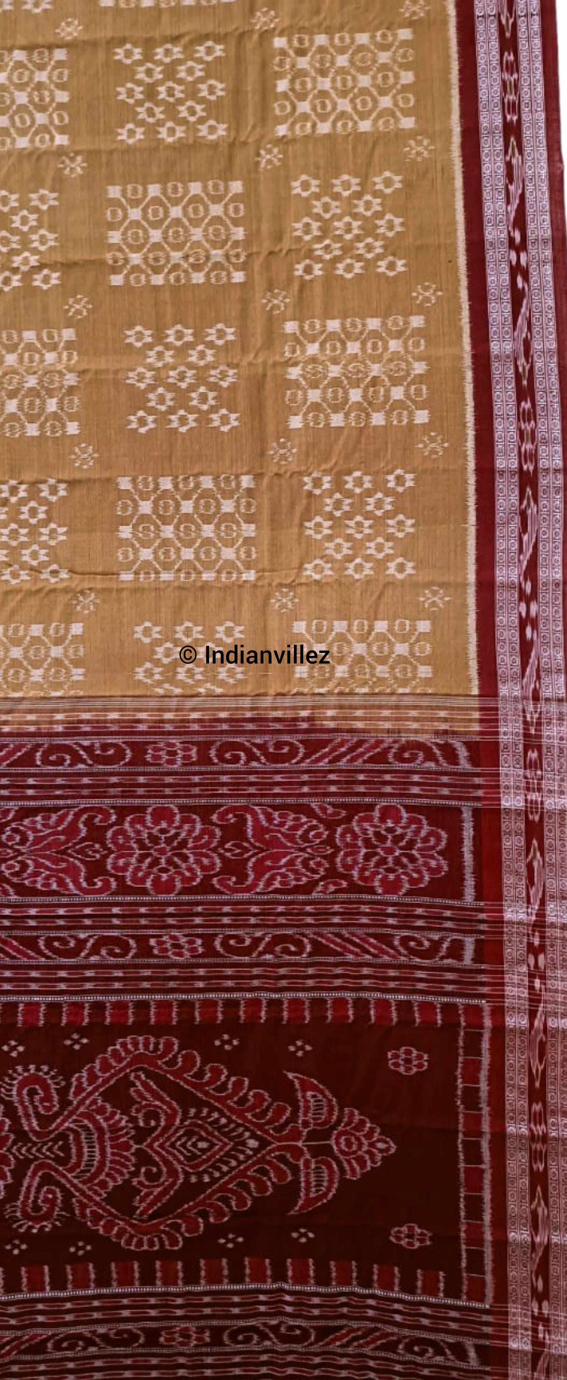 Matt Orange Odisha Handloom Sambalpuri Cotton Saree