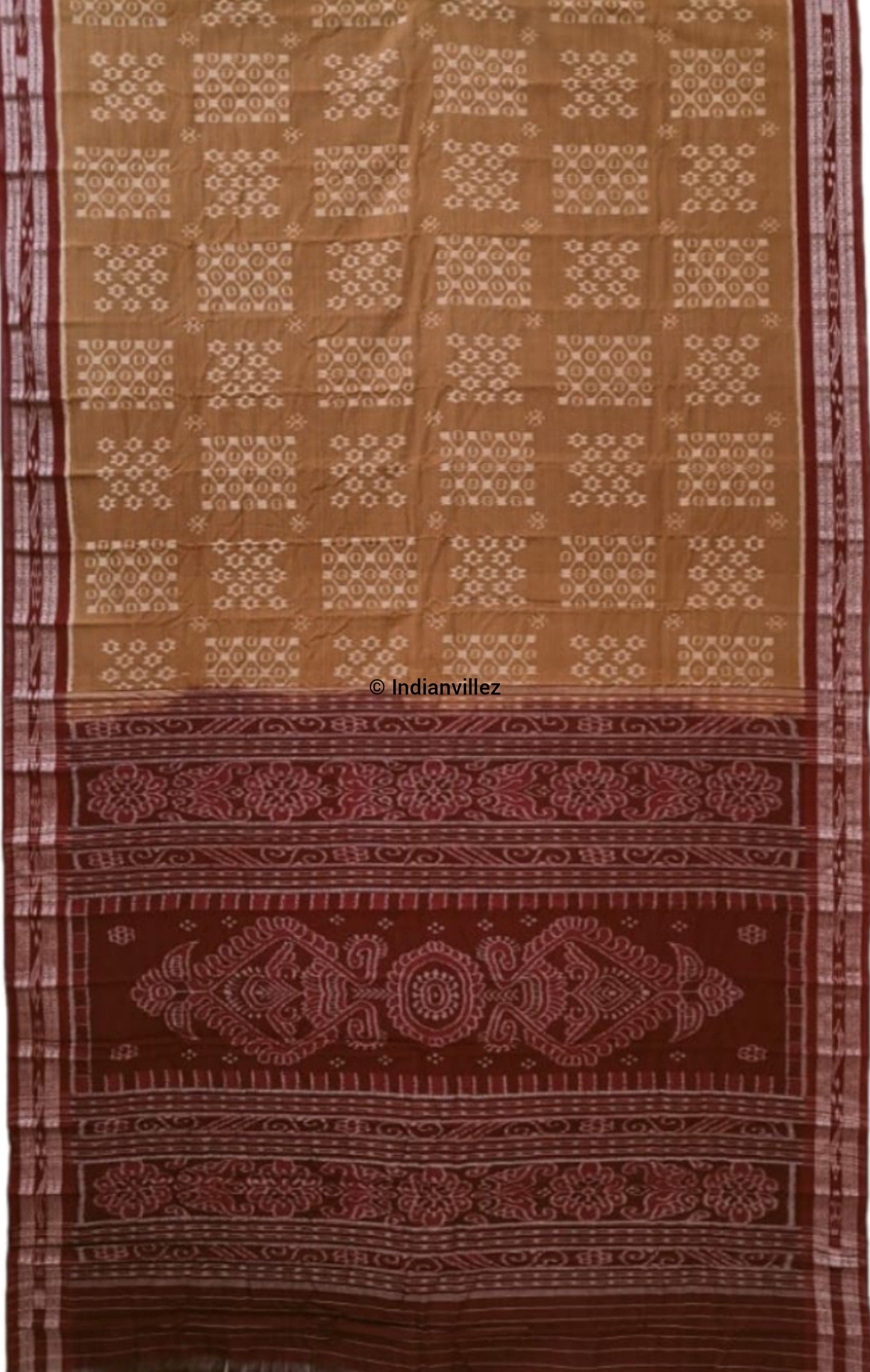 Matt Orange Odisha Handloom Sambalpuri Cotton Saree