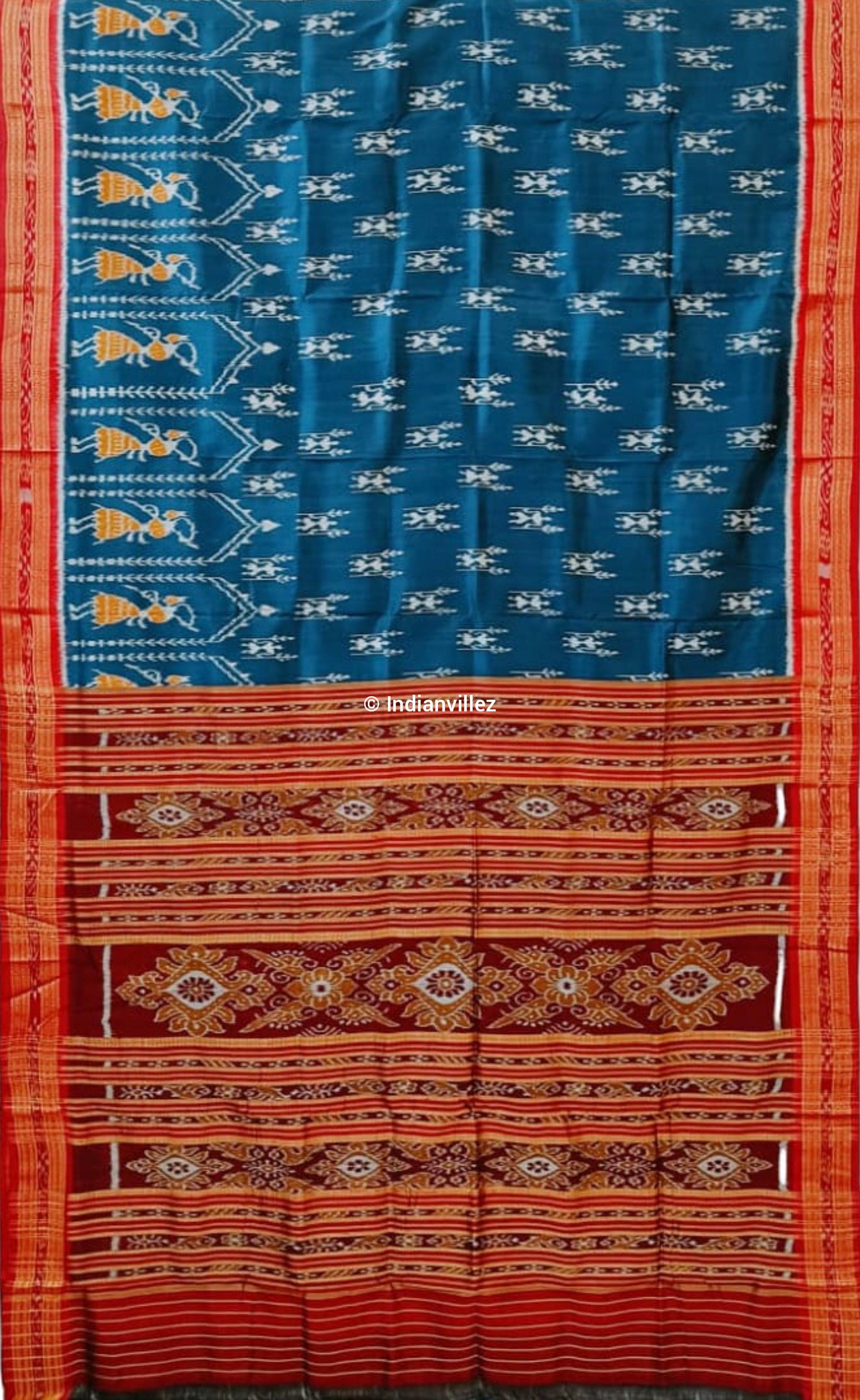 Blue Tribal Odisha Handloom Khandua Silk Saree