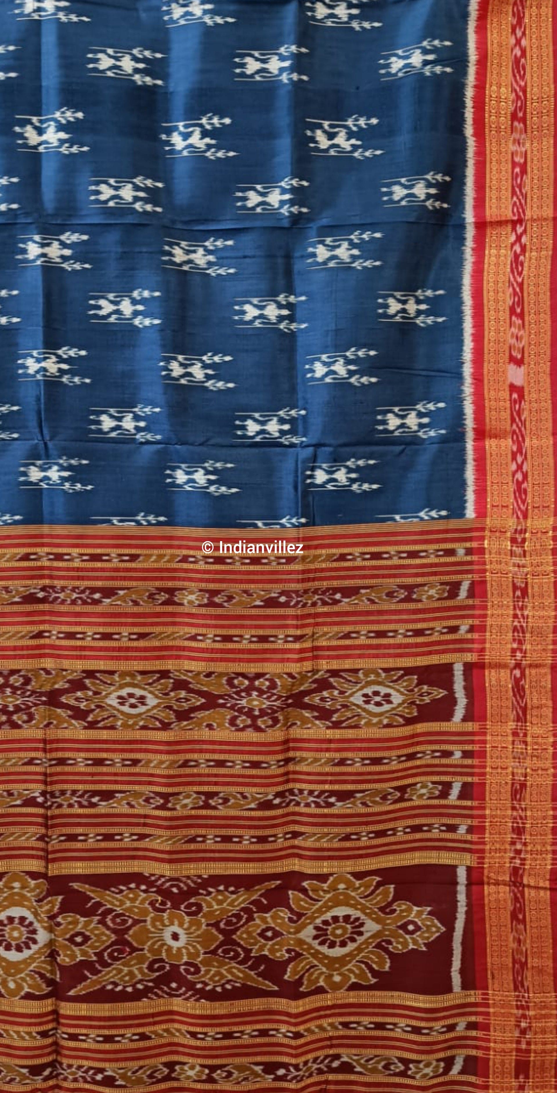 Blue Tribal Odisha Handloom Khandua Silk Saree