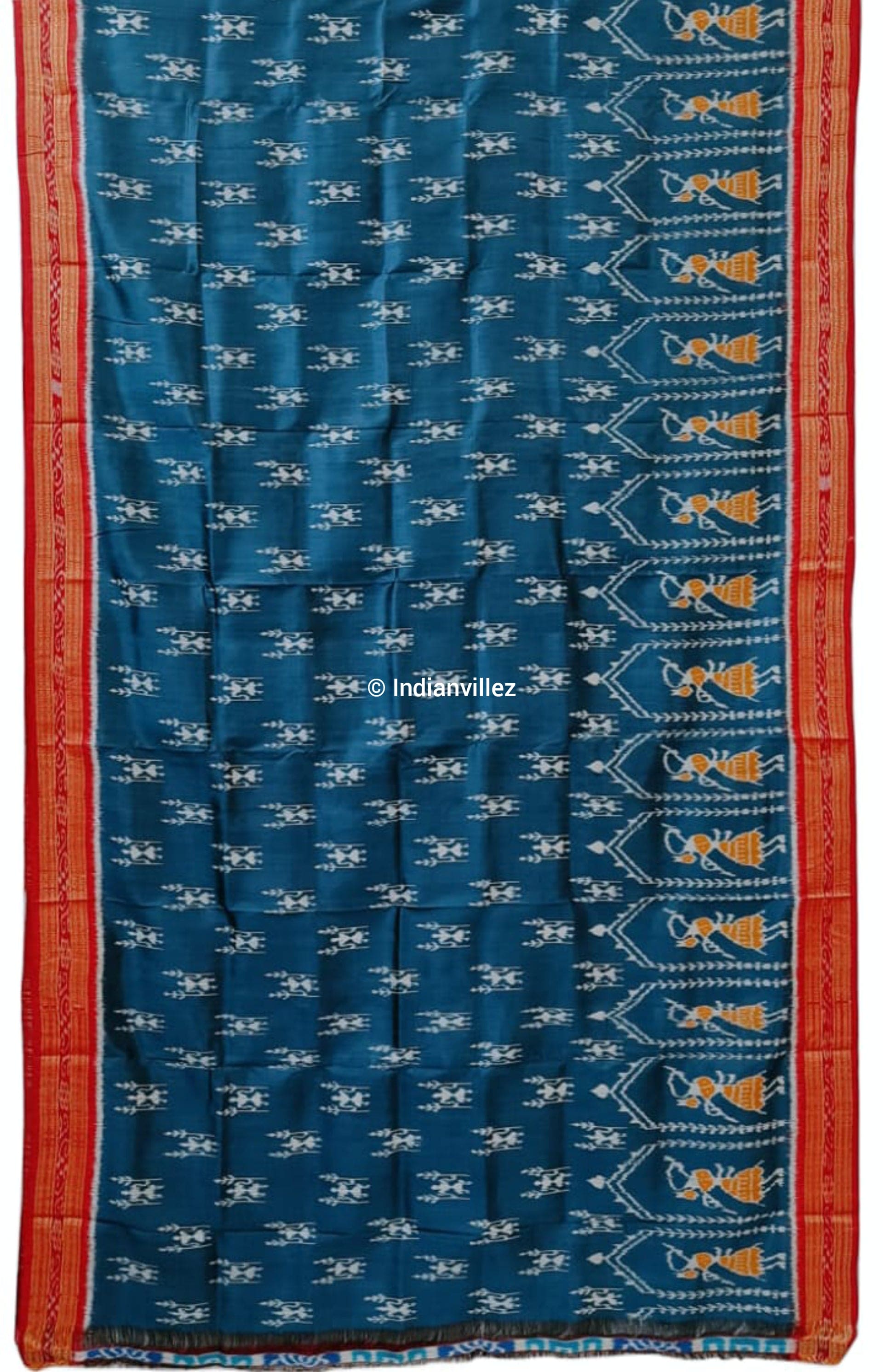 Blue Tribal Odisha Handloom Khandua Silk Saree