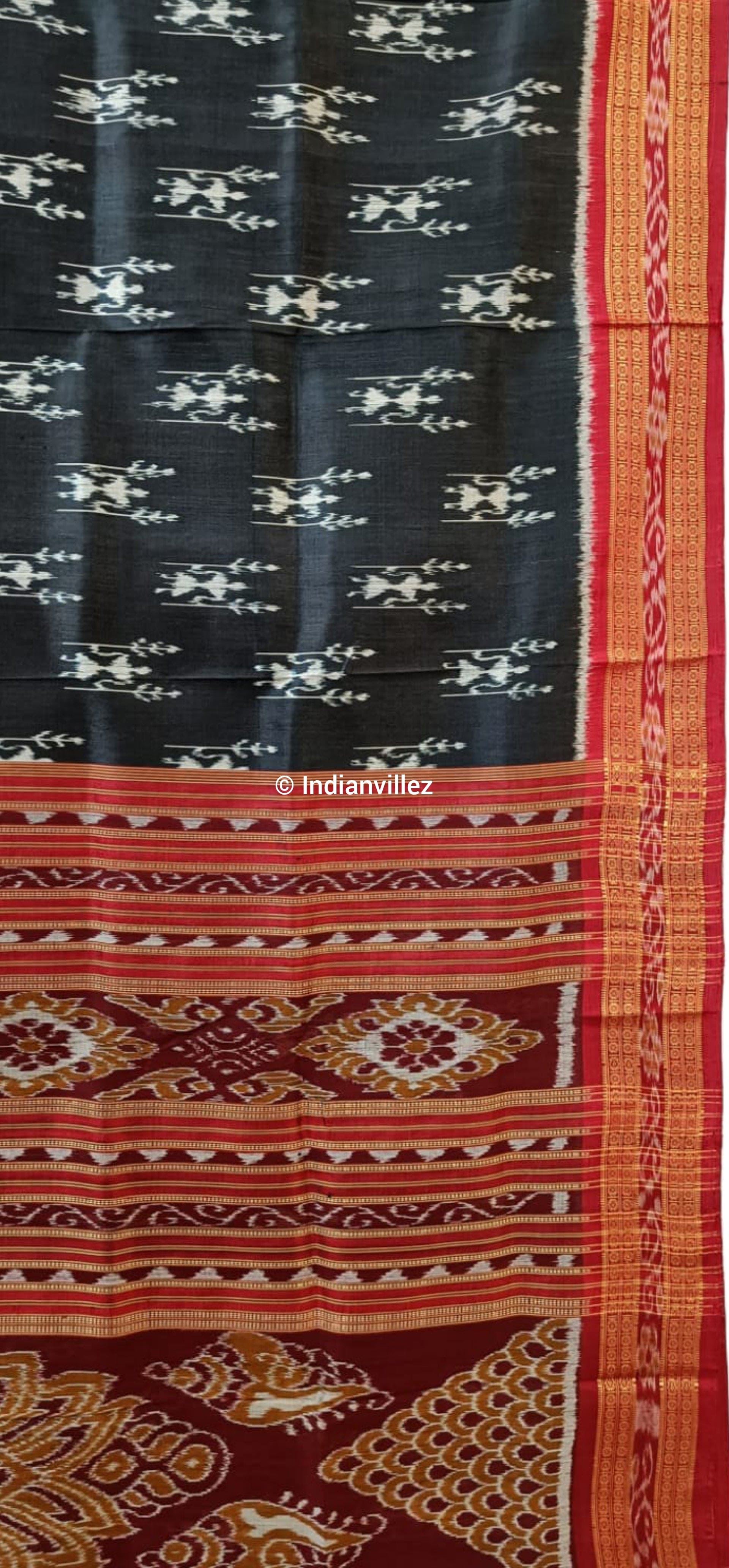 Black Tribal Odisha Handloom Khandua Silk Saree
