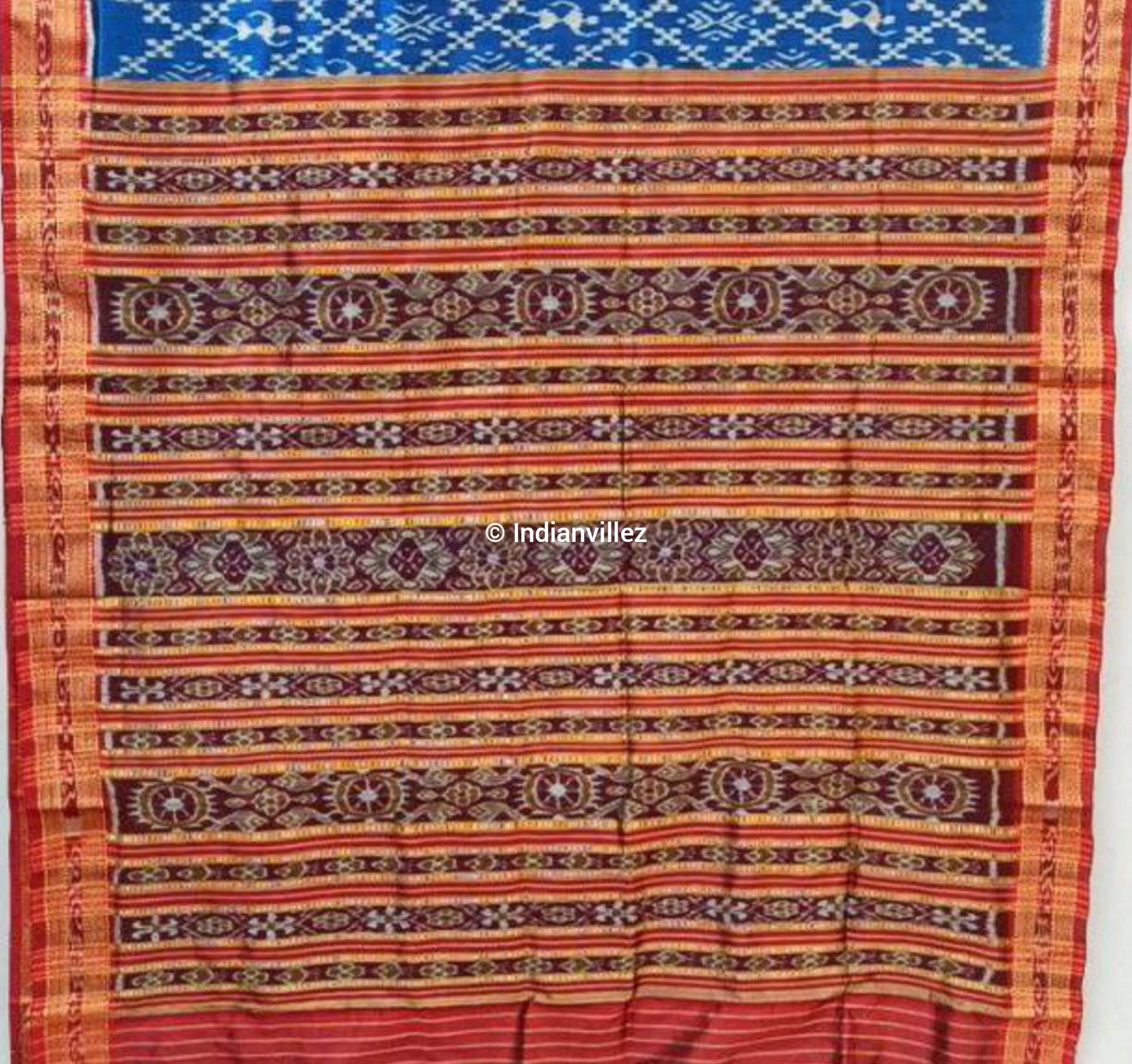 Blue Marooon Tribal Odisha Handloom Khandua Silk Saree
