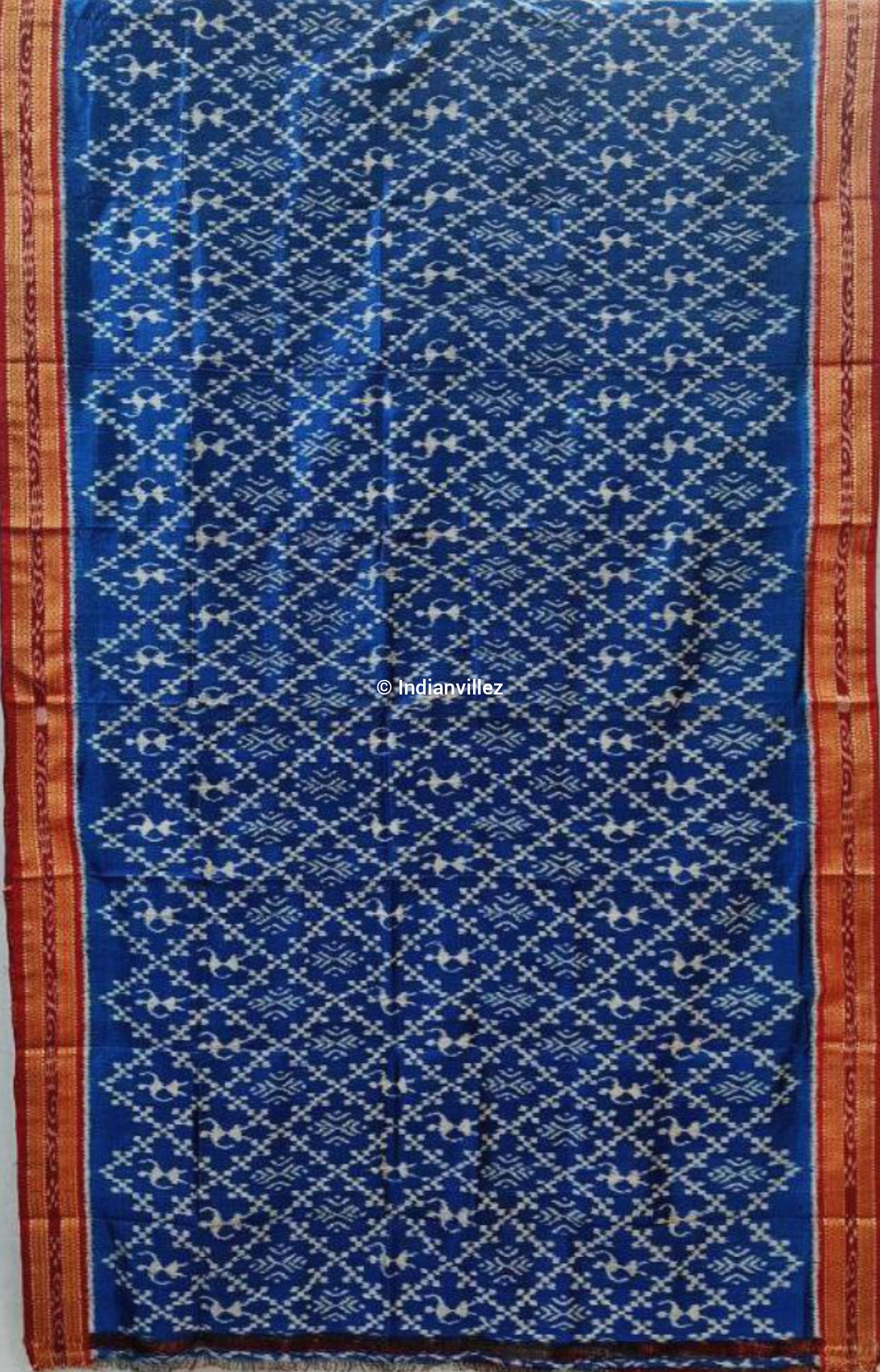 Blue Marooon Tribal Odisha Handloom Khandua Silk Saree