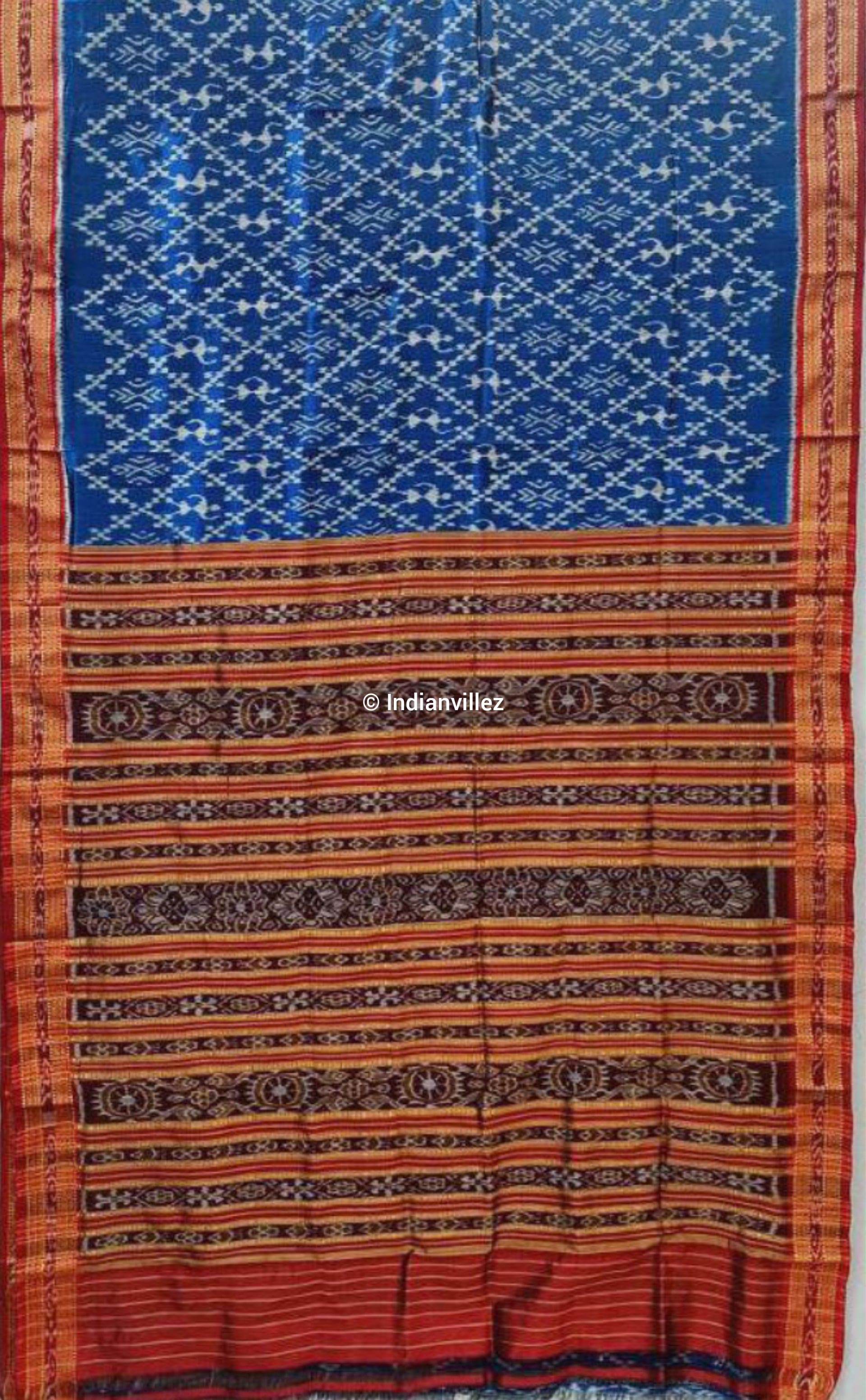 Blue Marooon Tribal Odisha Handloom Khandua Silk Saree