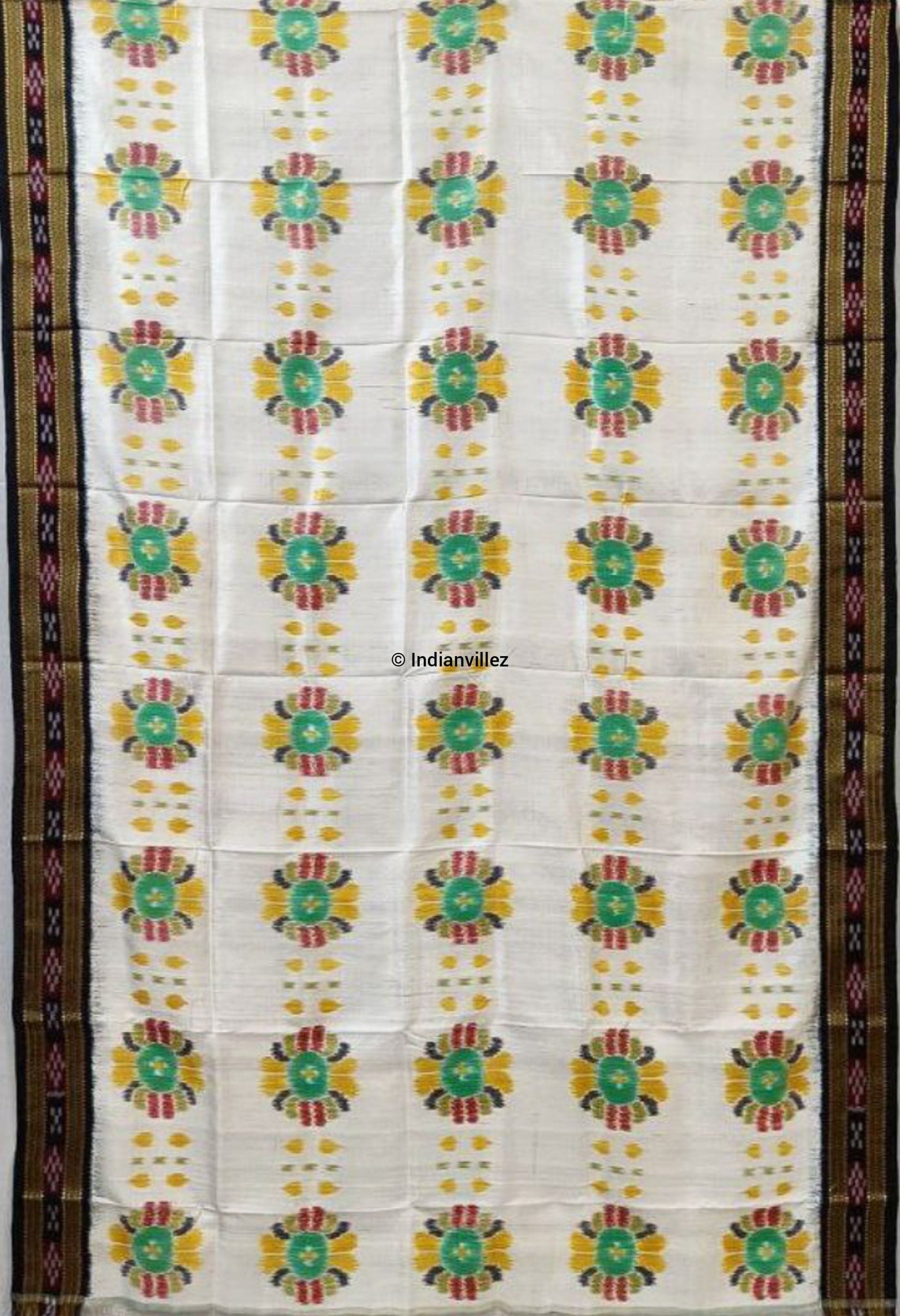 White Baghambari With Pasapali Border Khandua Silk Saree