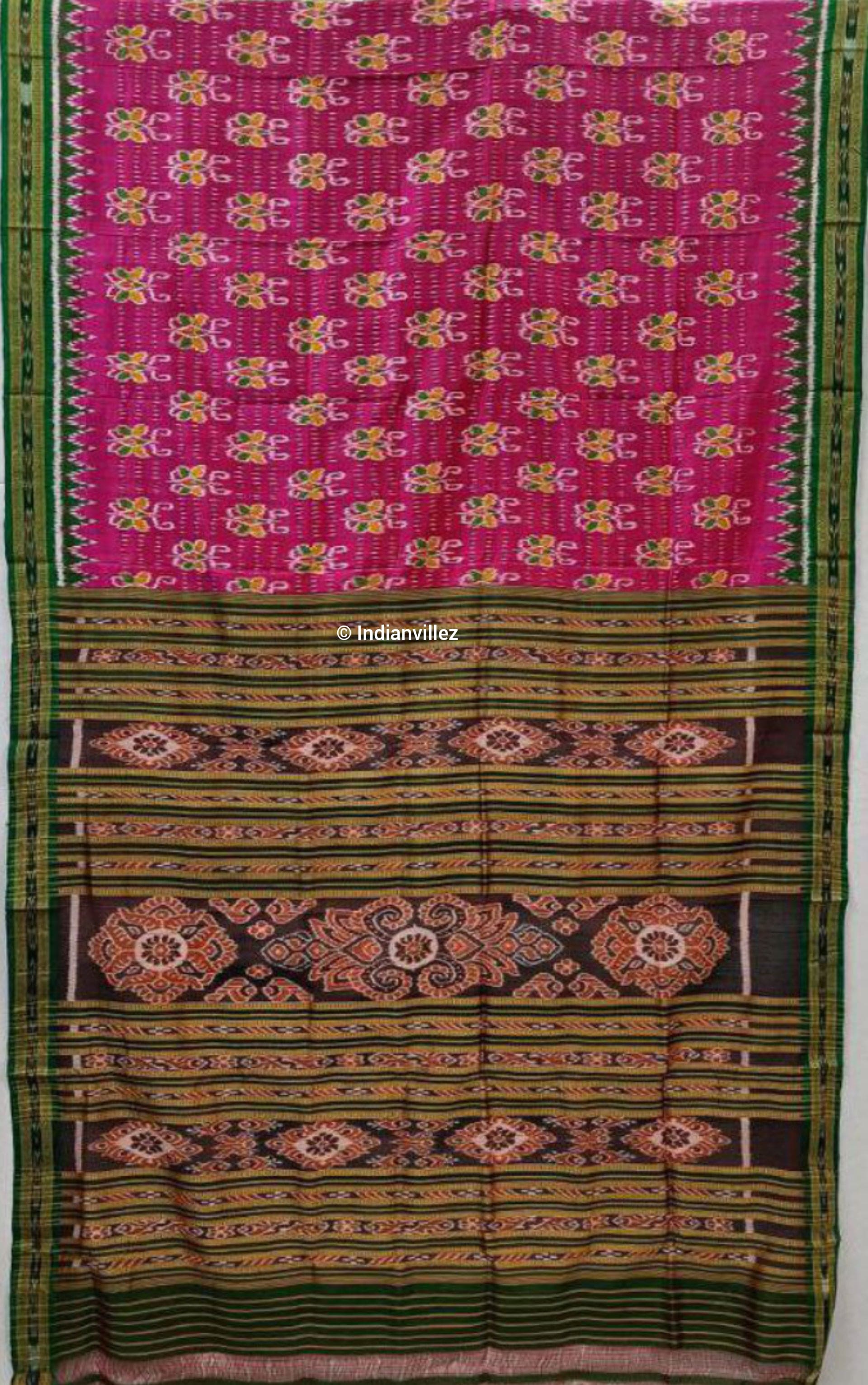 Pink Green Butterfly Odisha Handloom Khandua Silk Saree