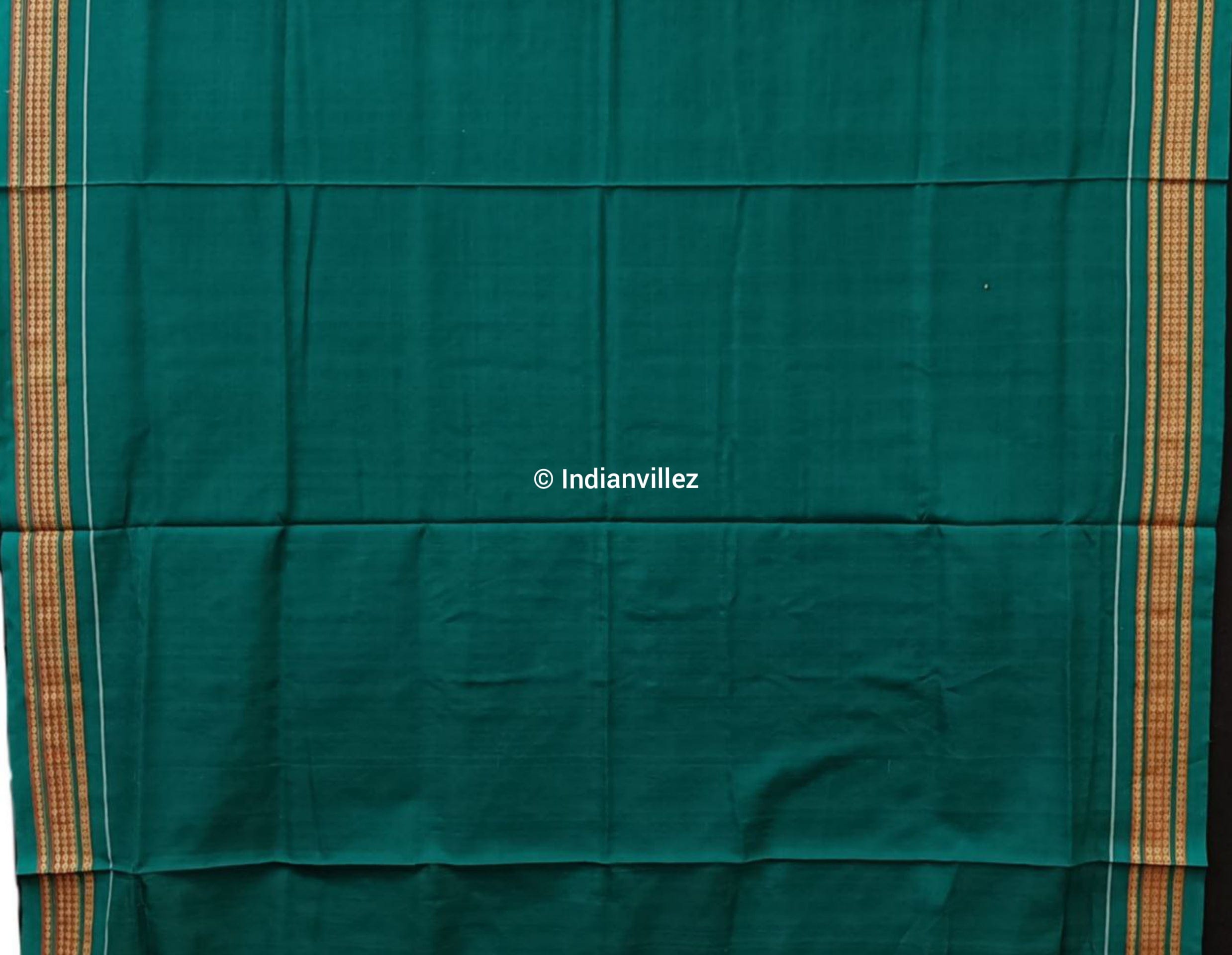 Mustard Yellow & Teal Green Bomkai Cotton Saree
