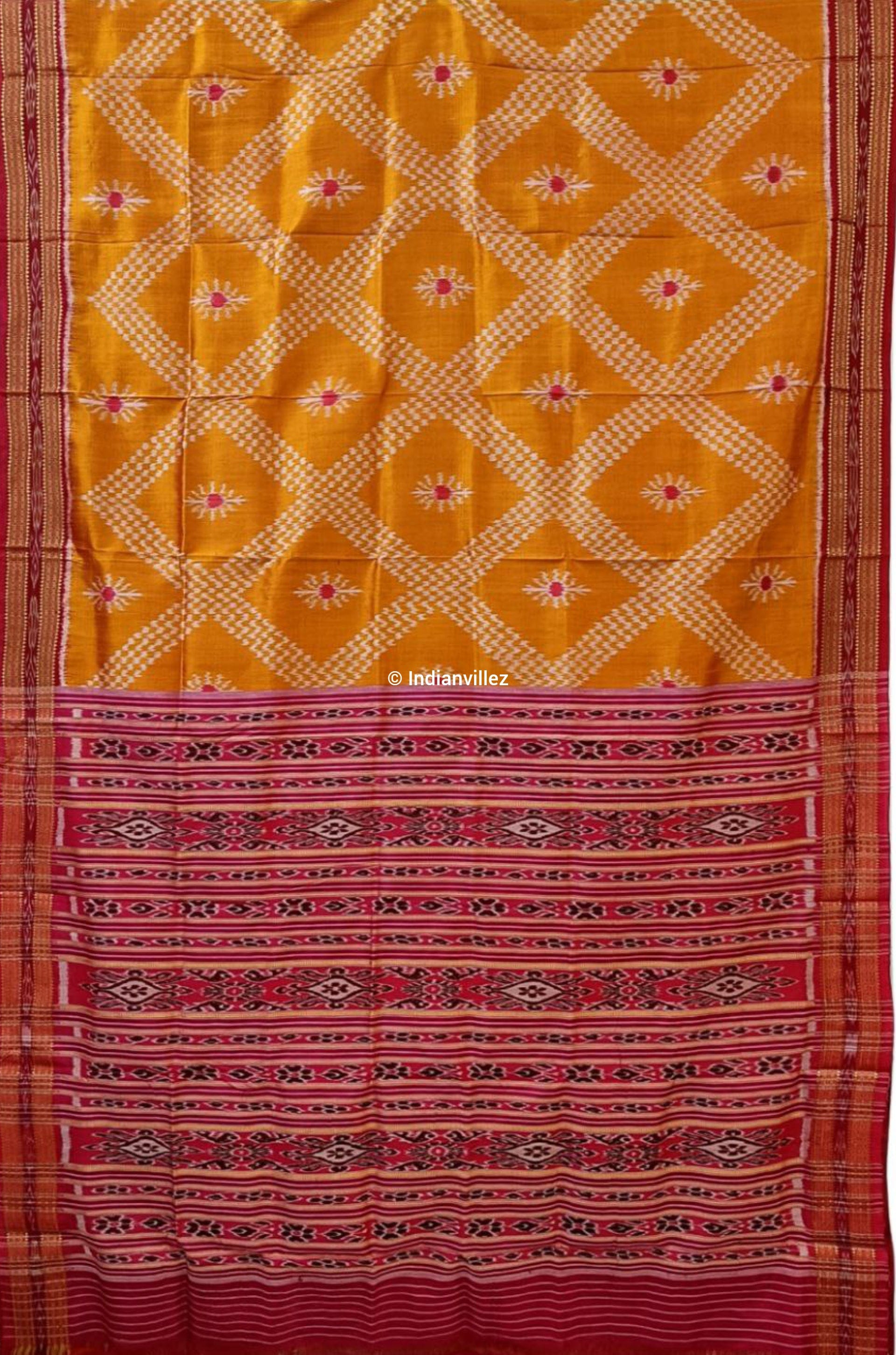Yellow Pink Tarabali Khandua Patta Silk Saree