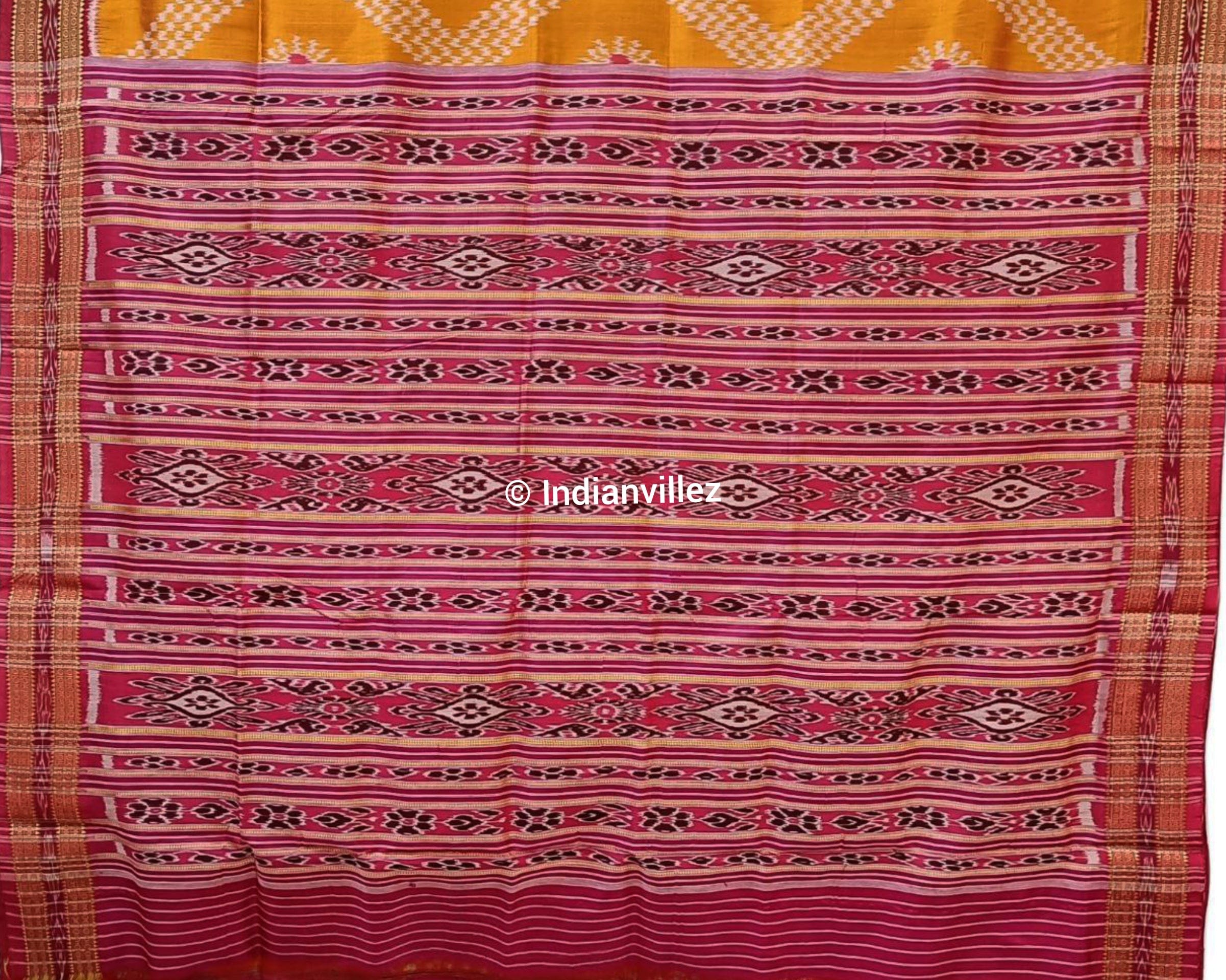 Yellow Pink Tarabali Odisha Handloom Khandua Silk Saree