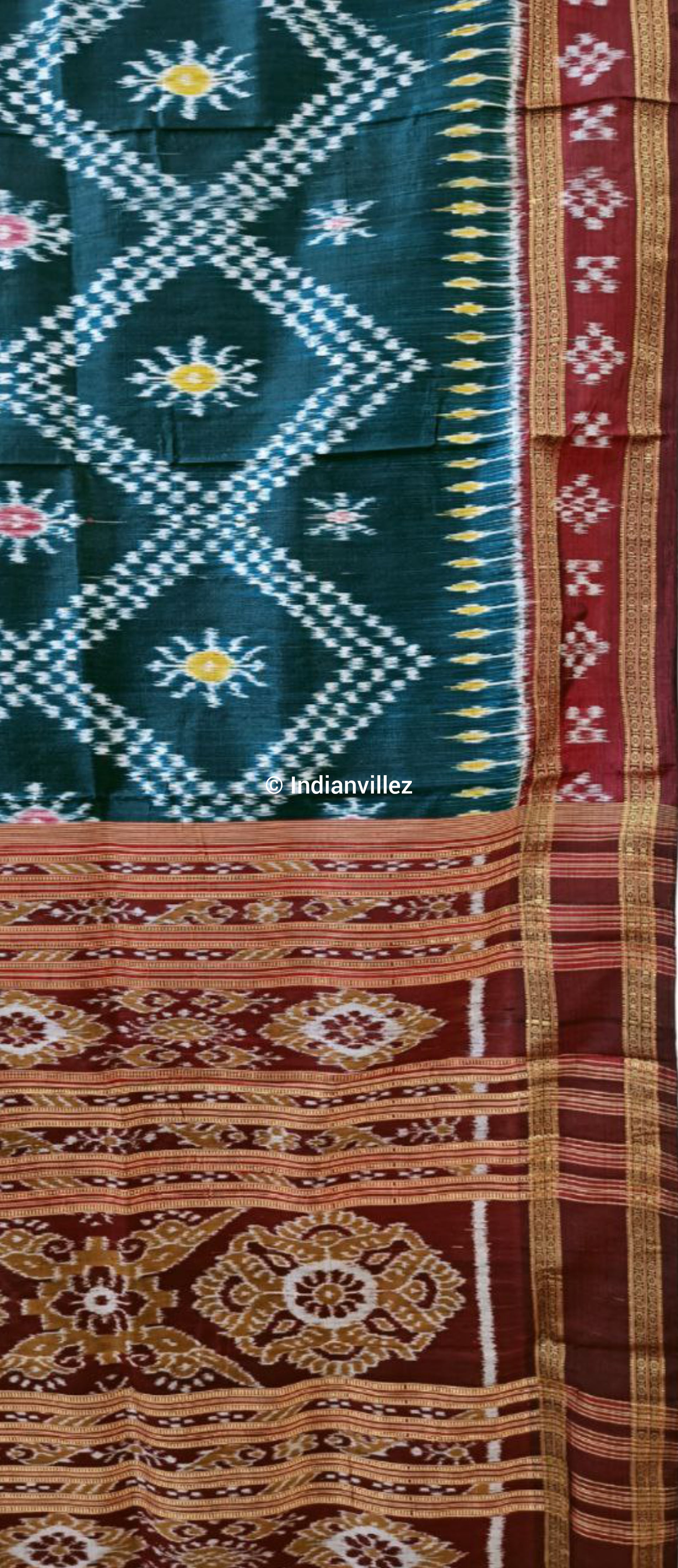 Bottle Green Tarabali with Pasapalli Border Khandua Silk Saree