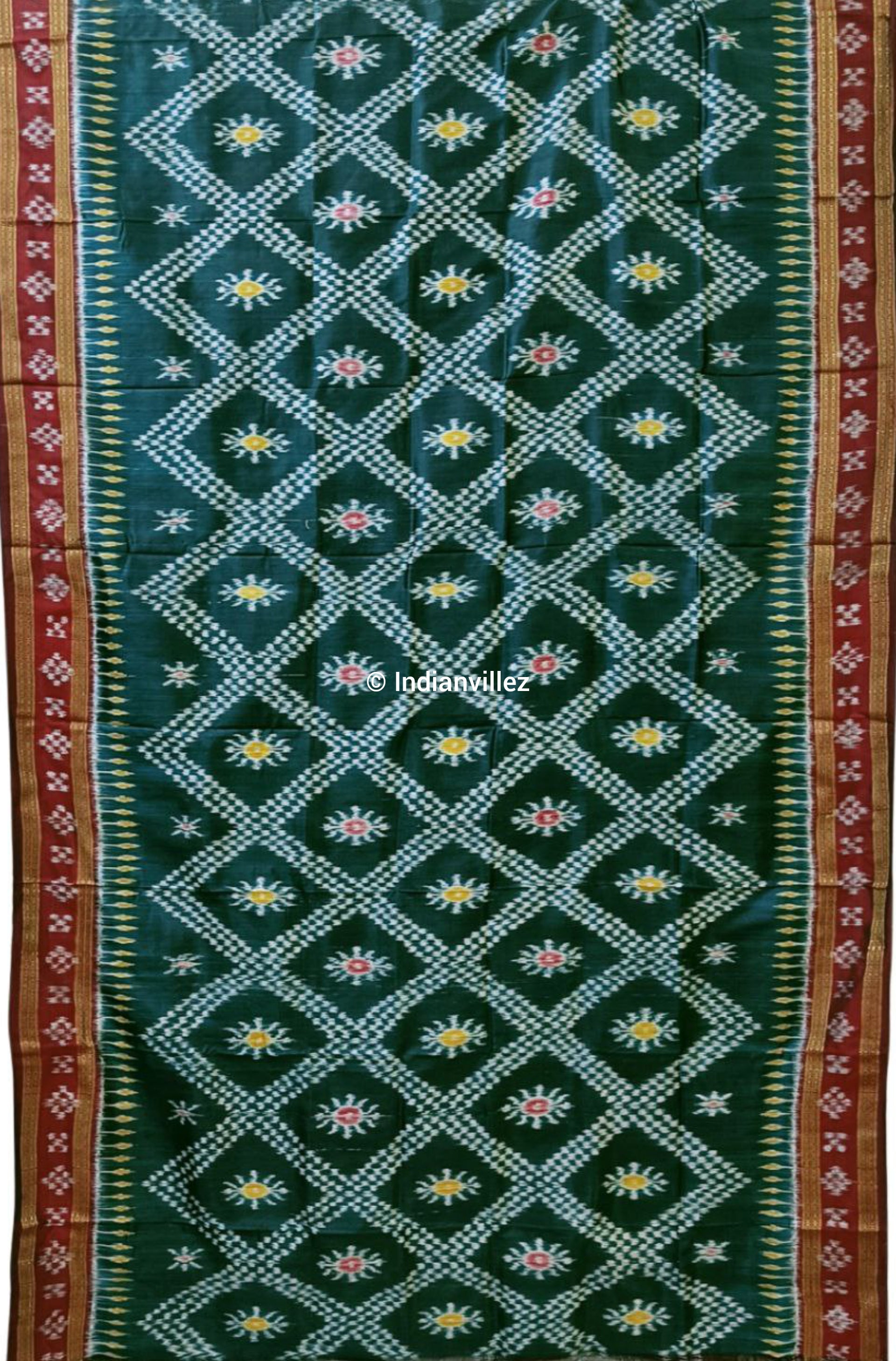Bottle Green Tarabali with Pasapalli Border Khandua Silk Saree