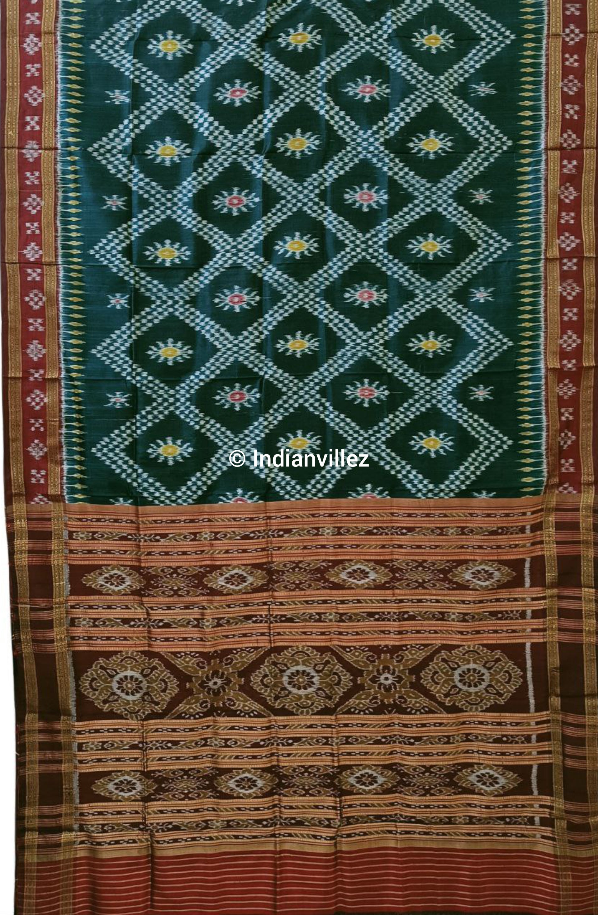 Bottle Green Tarabali with Pasapalli Border Khandua Silk Saree