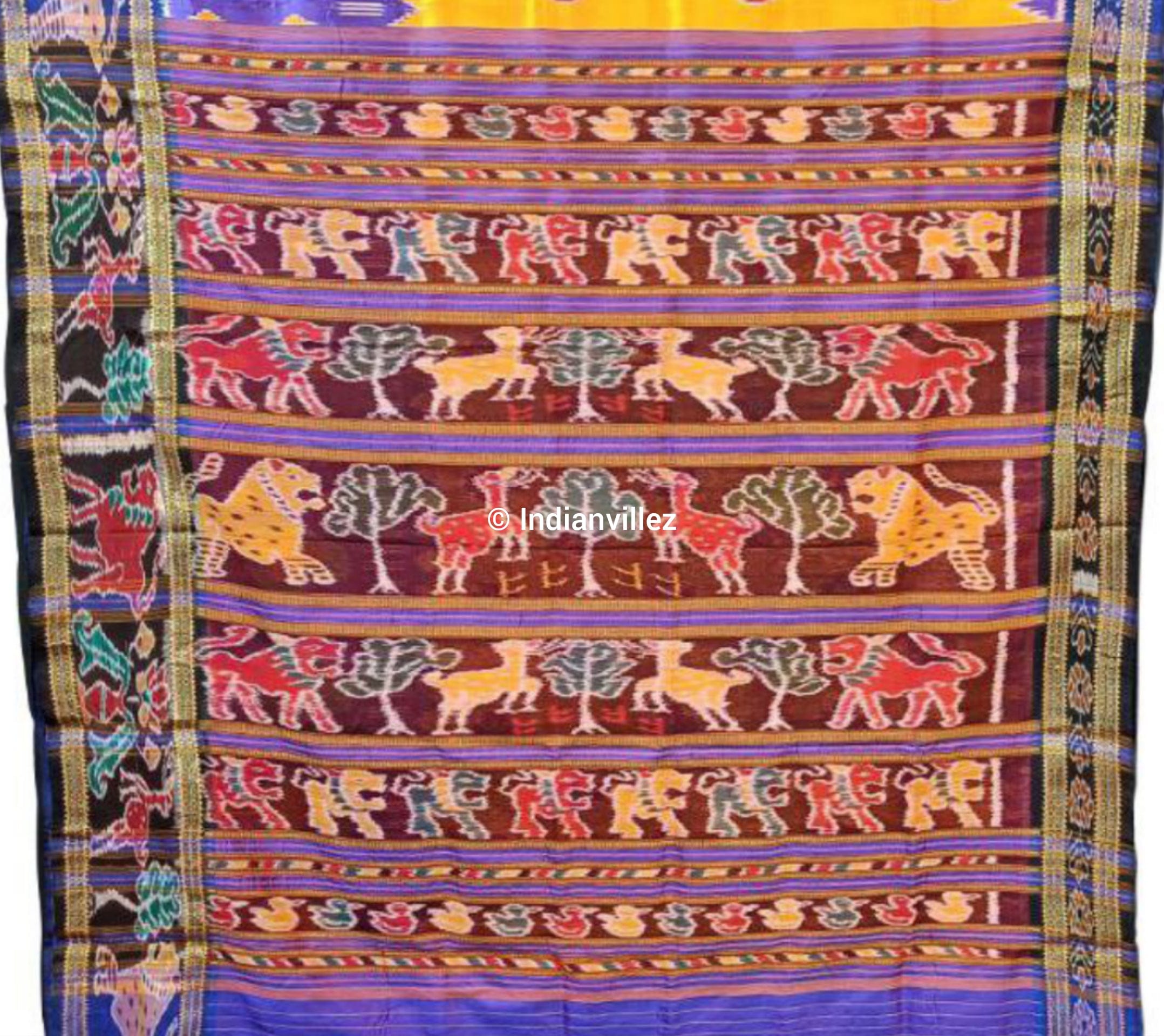 Yellow Forest Khandua Silk Saree with Revival Scott Animal Border & Anchal