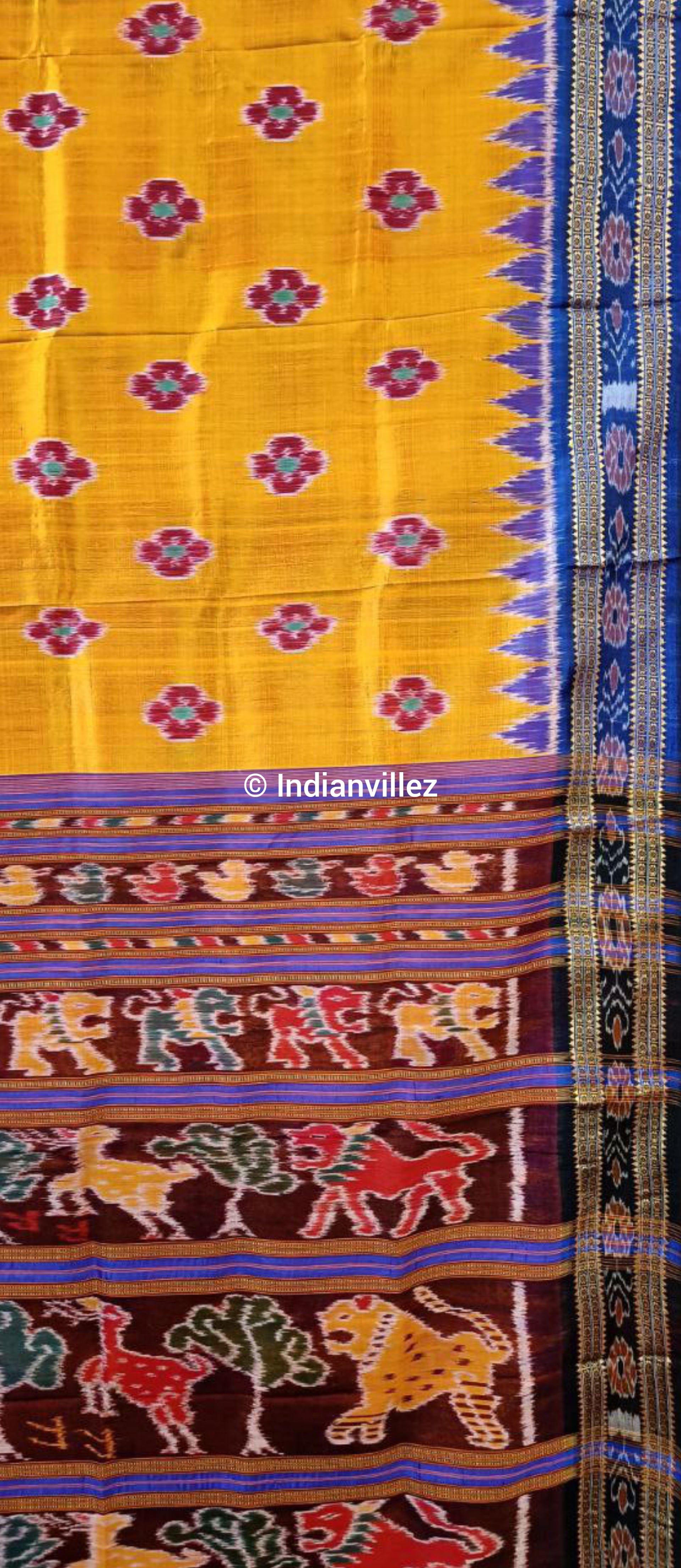 Yellow Forest Khandua Silk Saree with Revival Scott Animal Border & Anchal