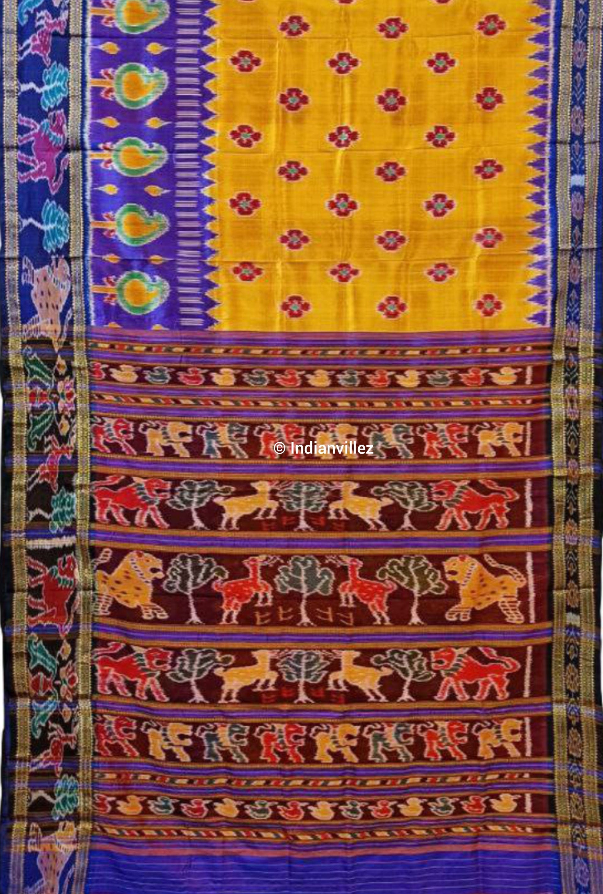 Yellow Forest Khandua Silk Saree with Revival Scott Animal Border & Anchal